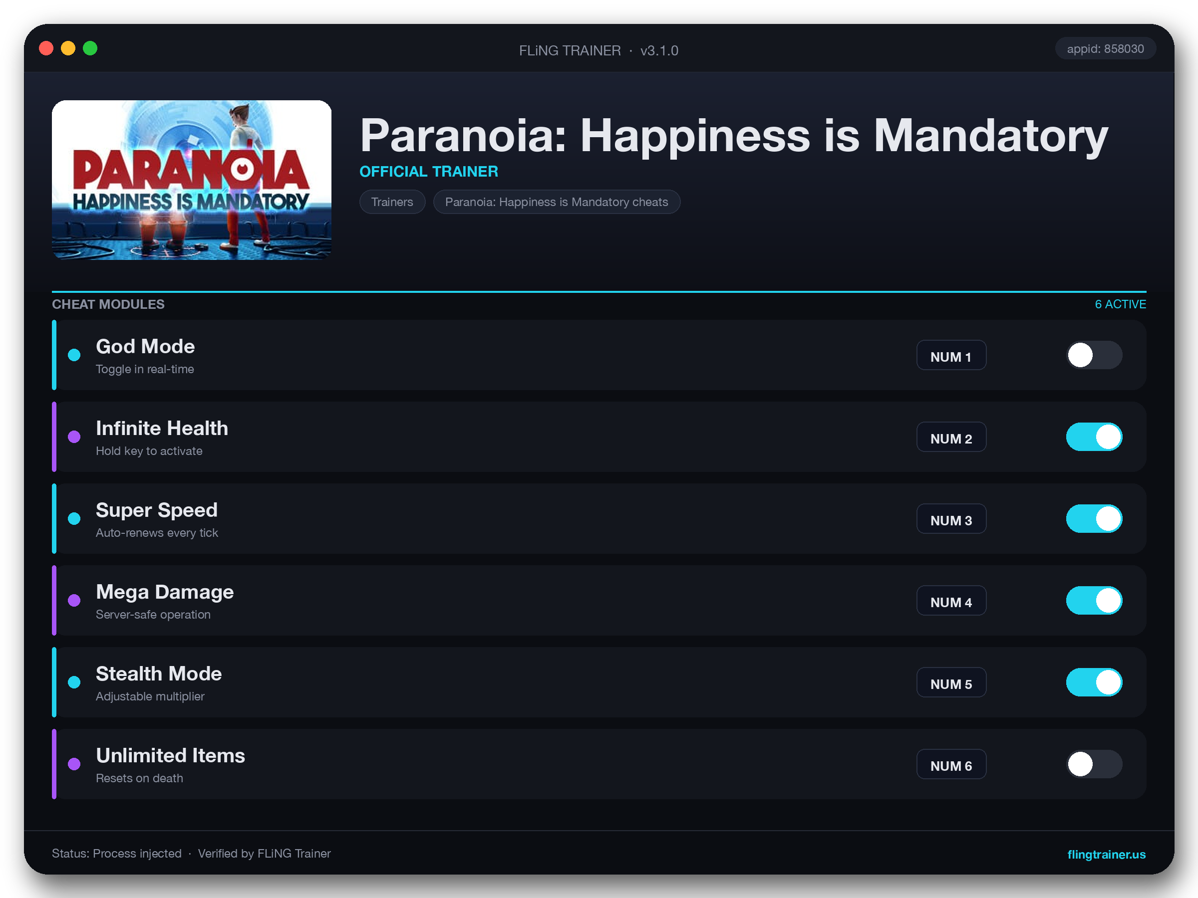 Paranoia: Happiness is Mandatory Trainer interface