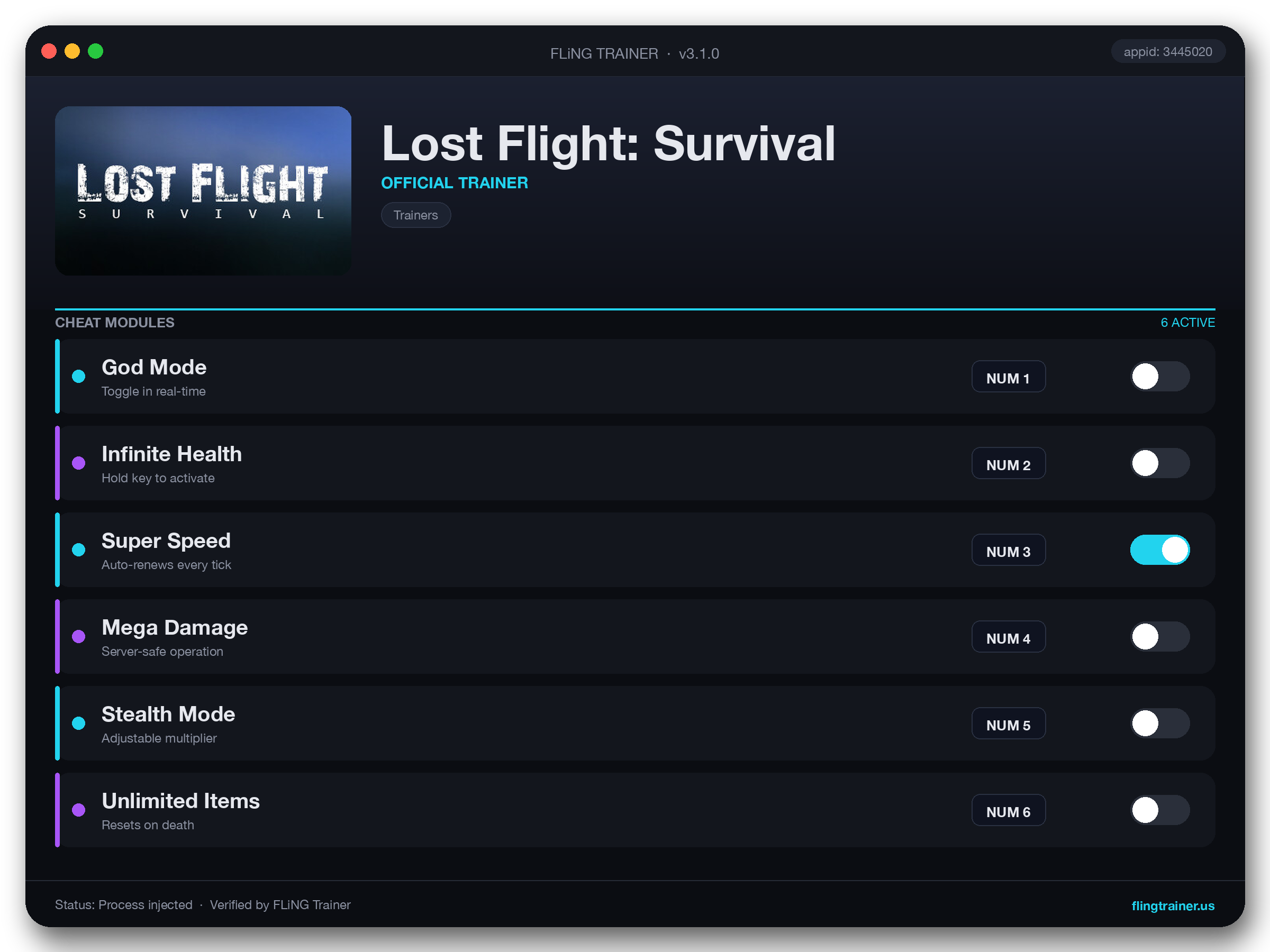 Lost Flight: Survival Trainer interface