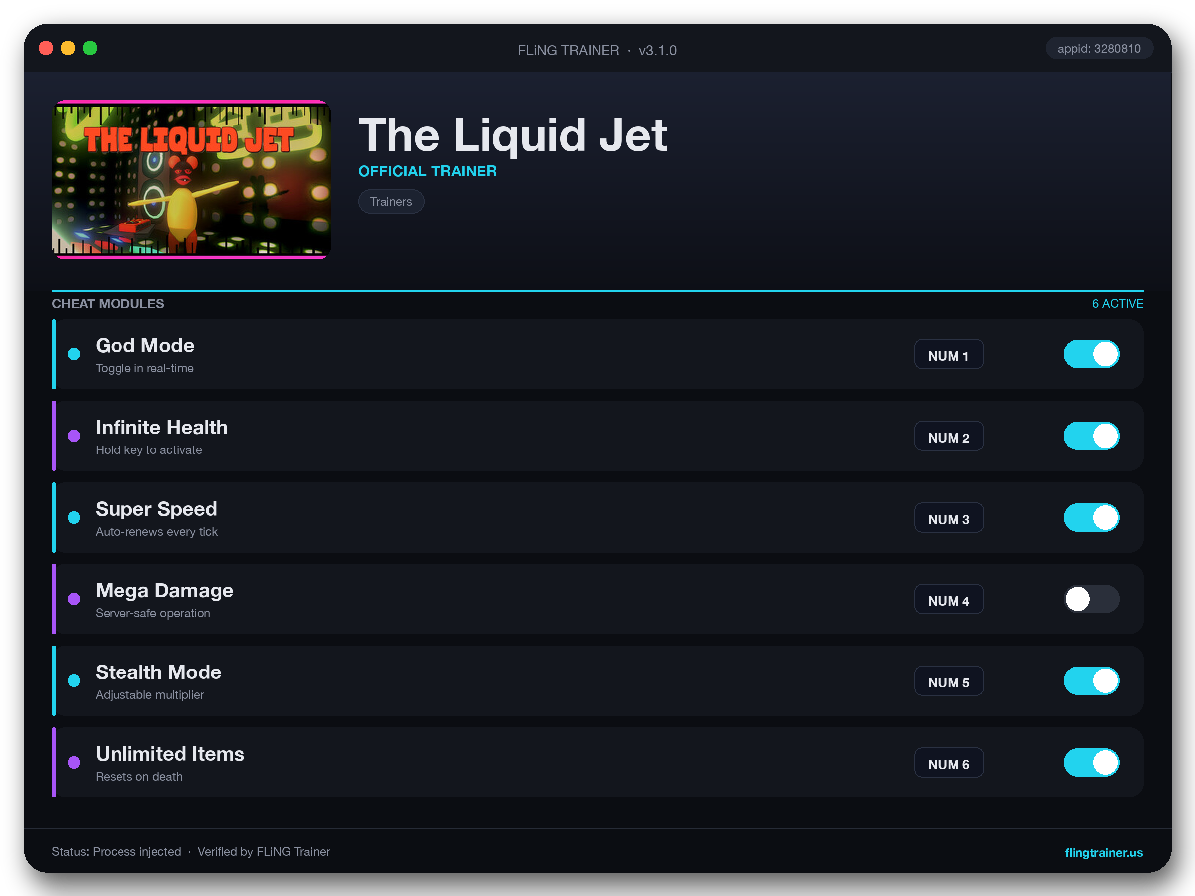 The Liquid Jet Trainer interface