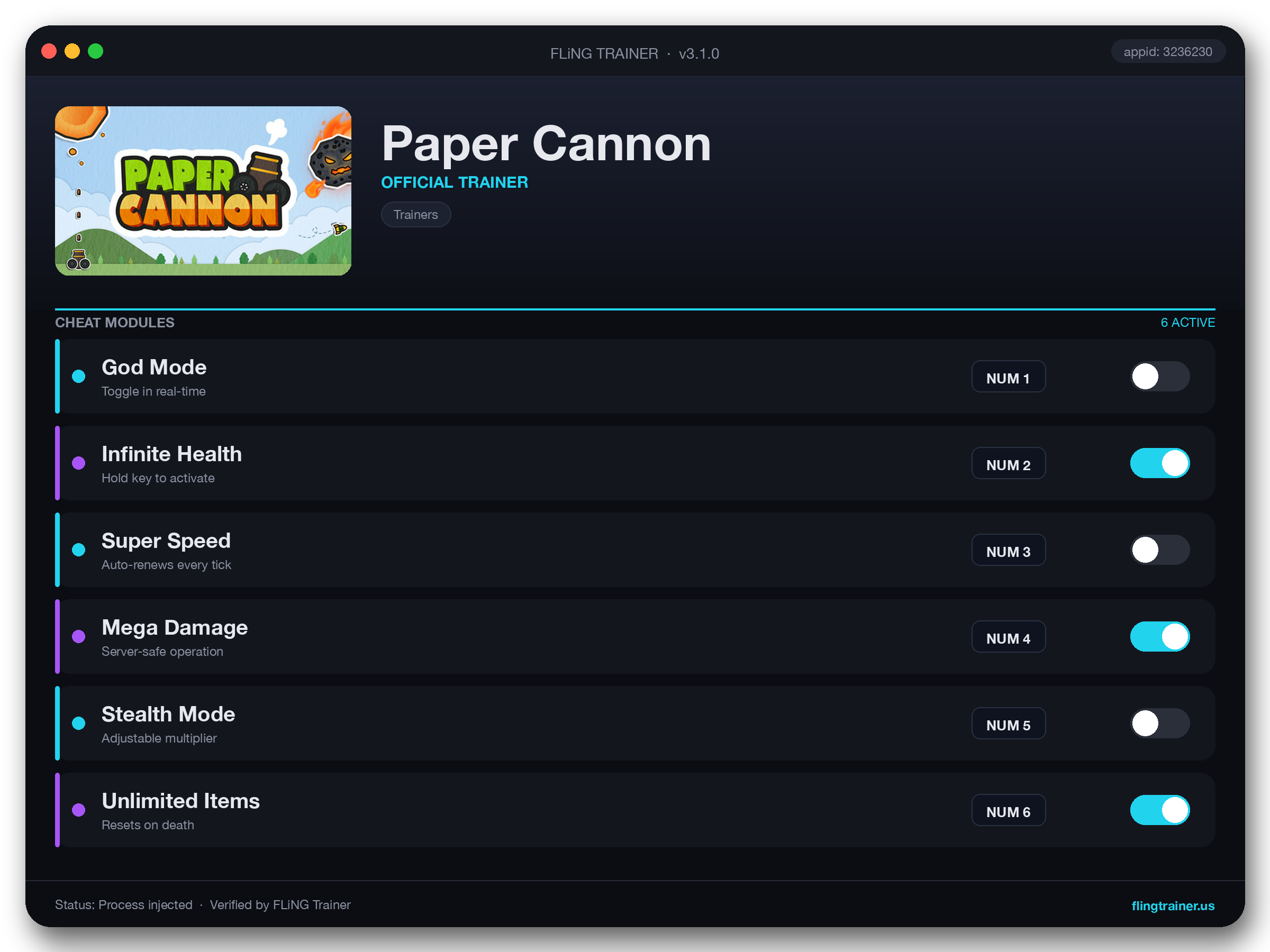 Paper Cannon Trainer interface