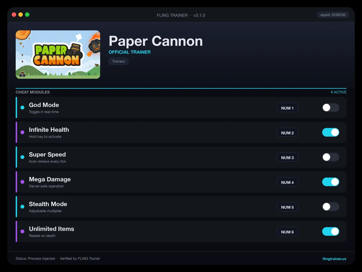 Paper Cannon Trainer interface