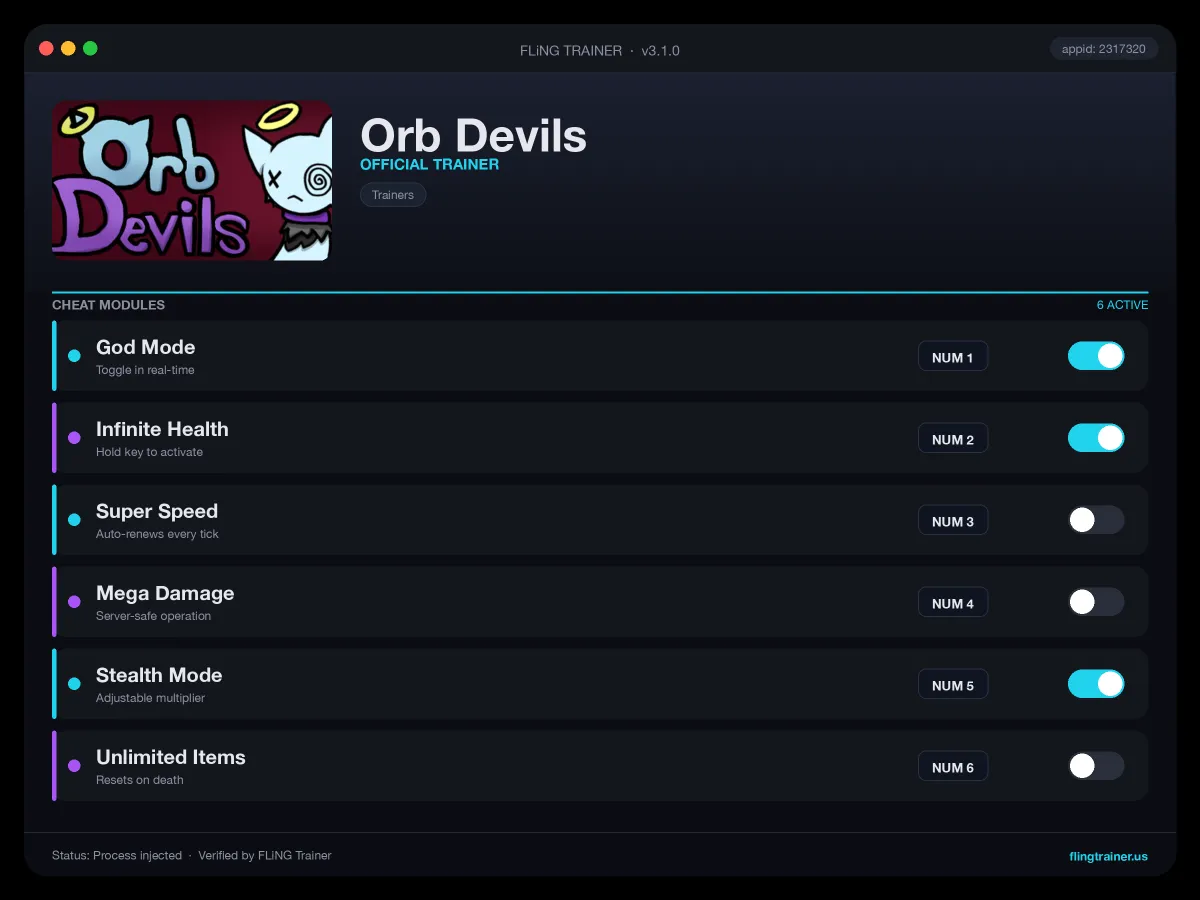 Orb Devils Trainer interface