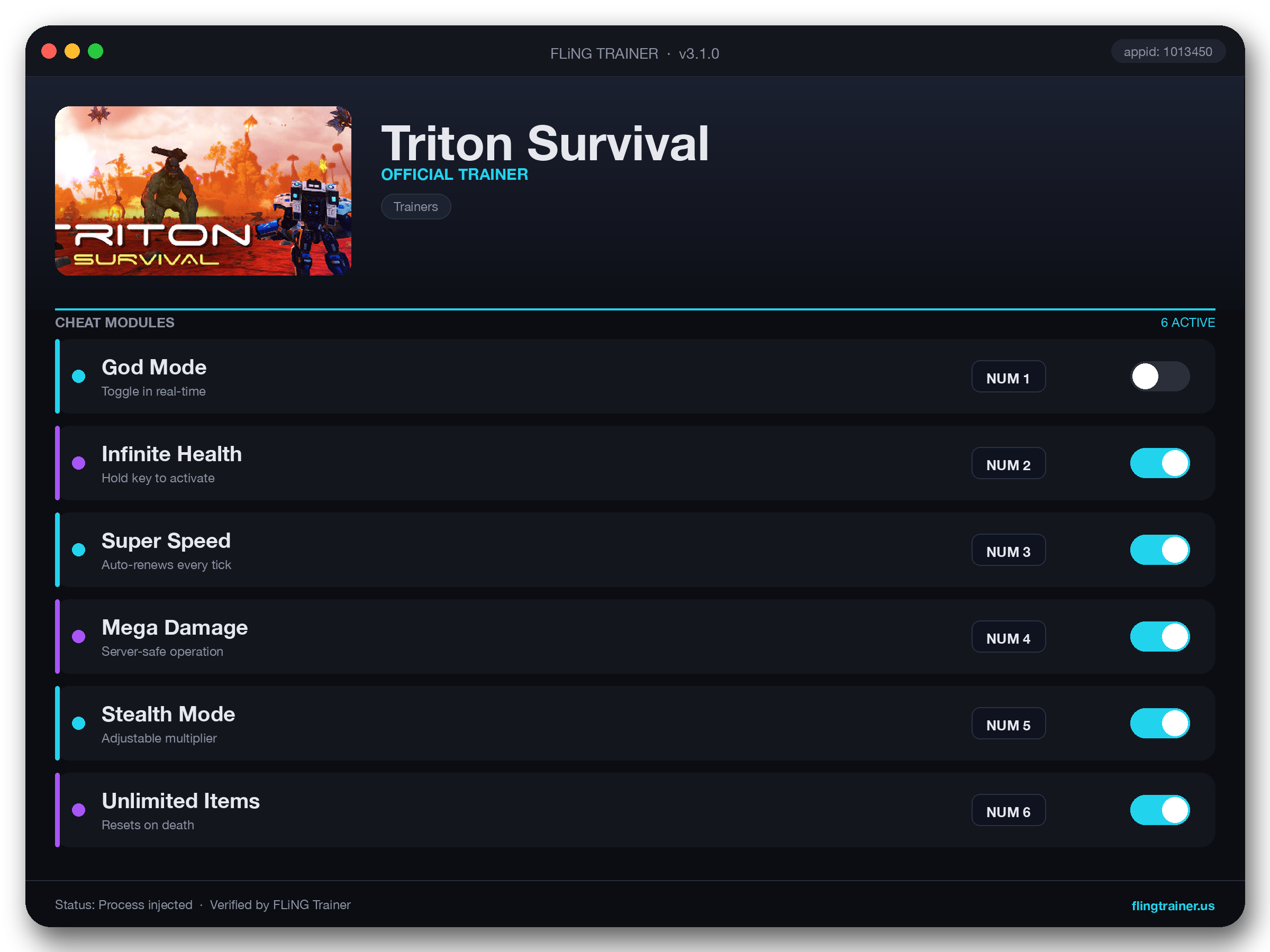 Triton Survival Trainer interface