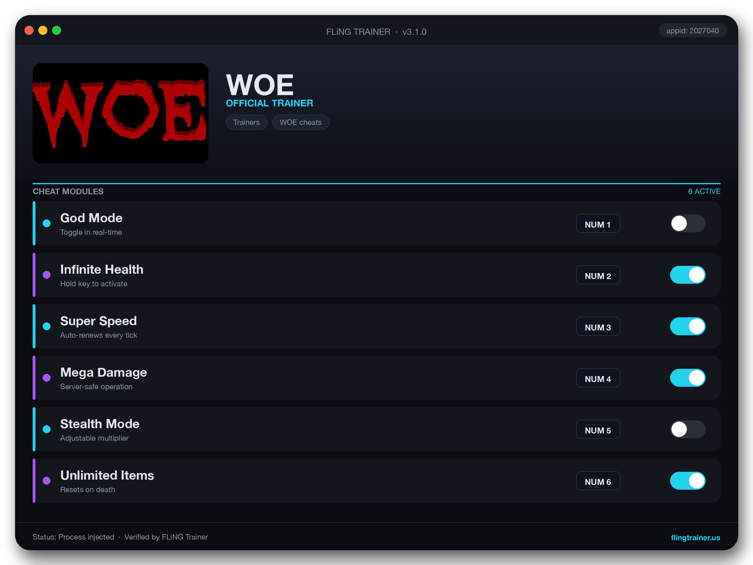WOE Trainer interface