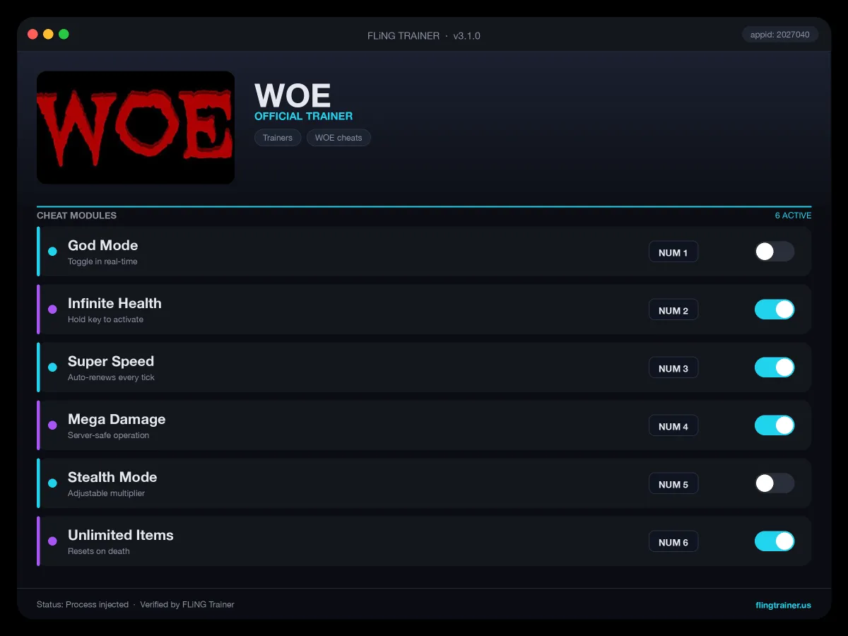 WOE Trainer interface