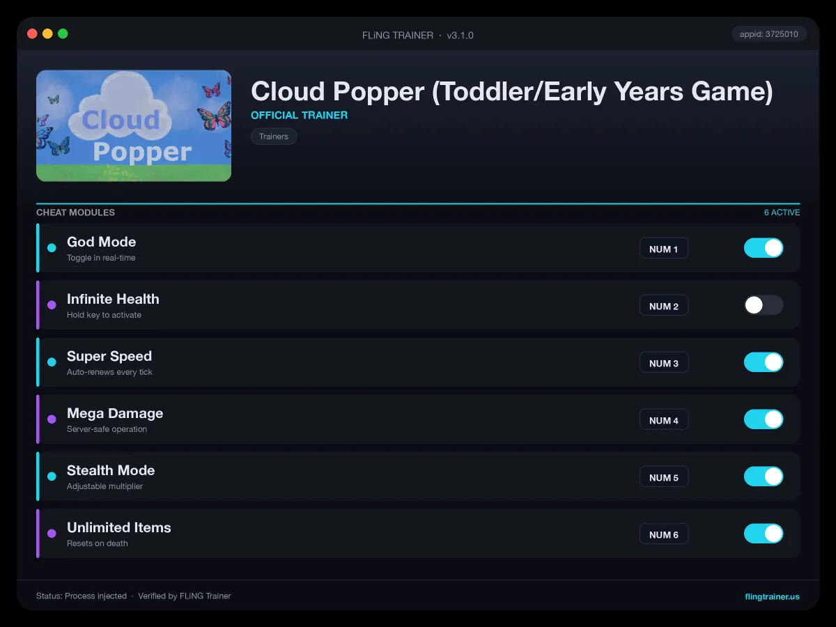 Cloud Popper (Toddler/Early Years Game) Trainer interface
