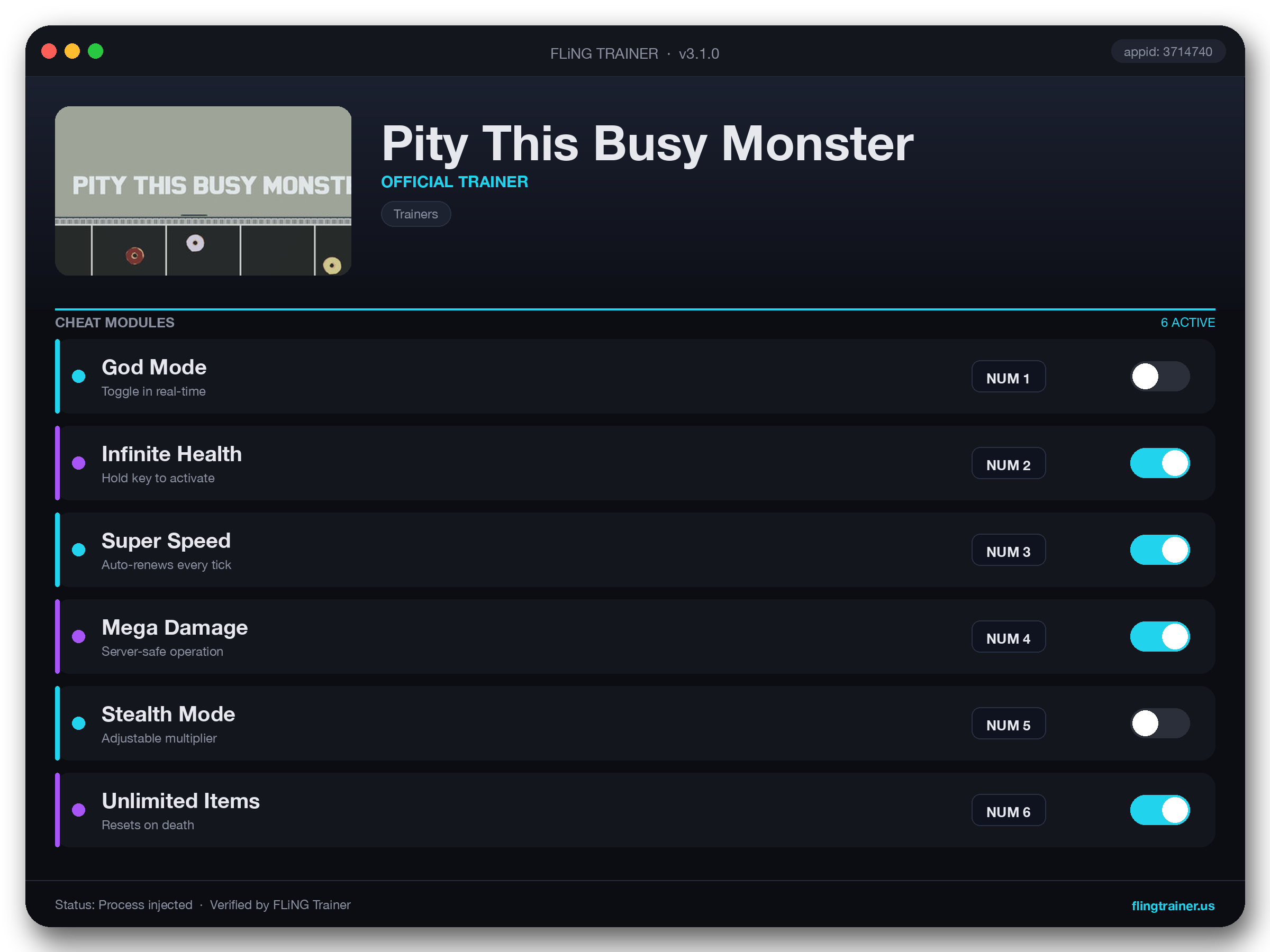 Pity This Busy Monster Trainer interface