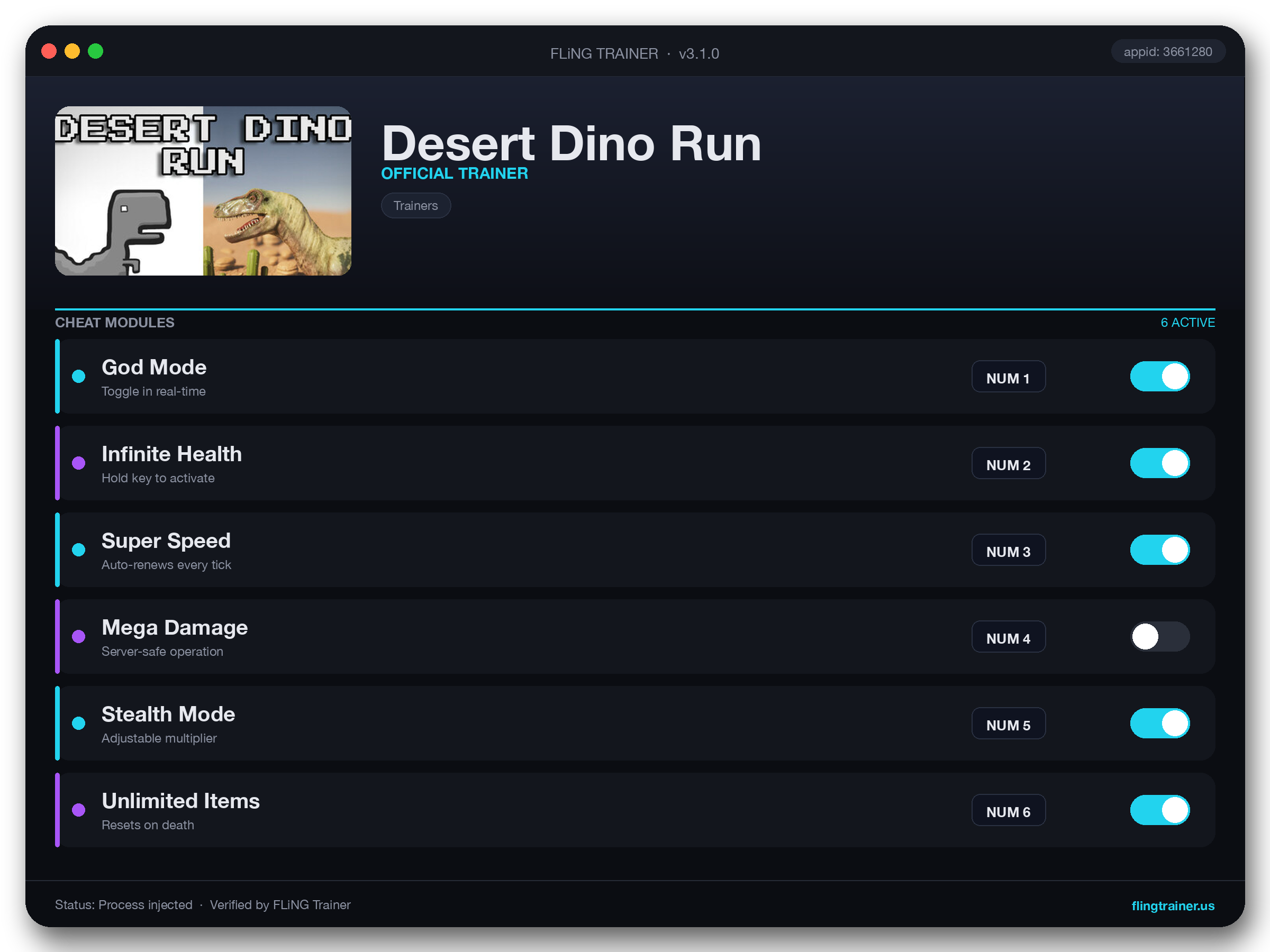 Desert Dino Run Trainer interface
