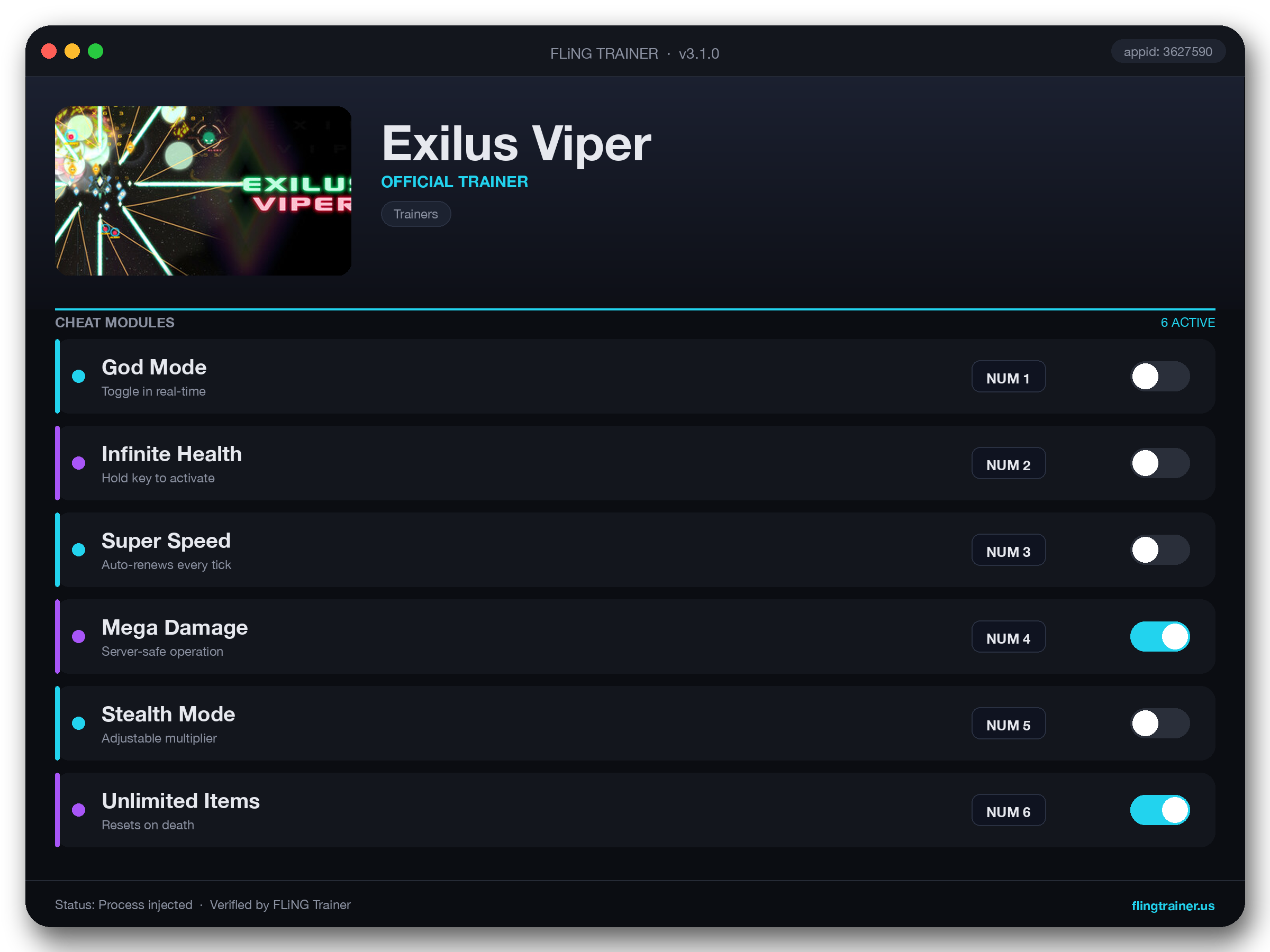 Exilus Viper Trainer interface