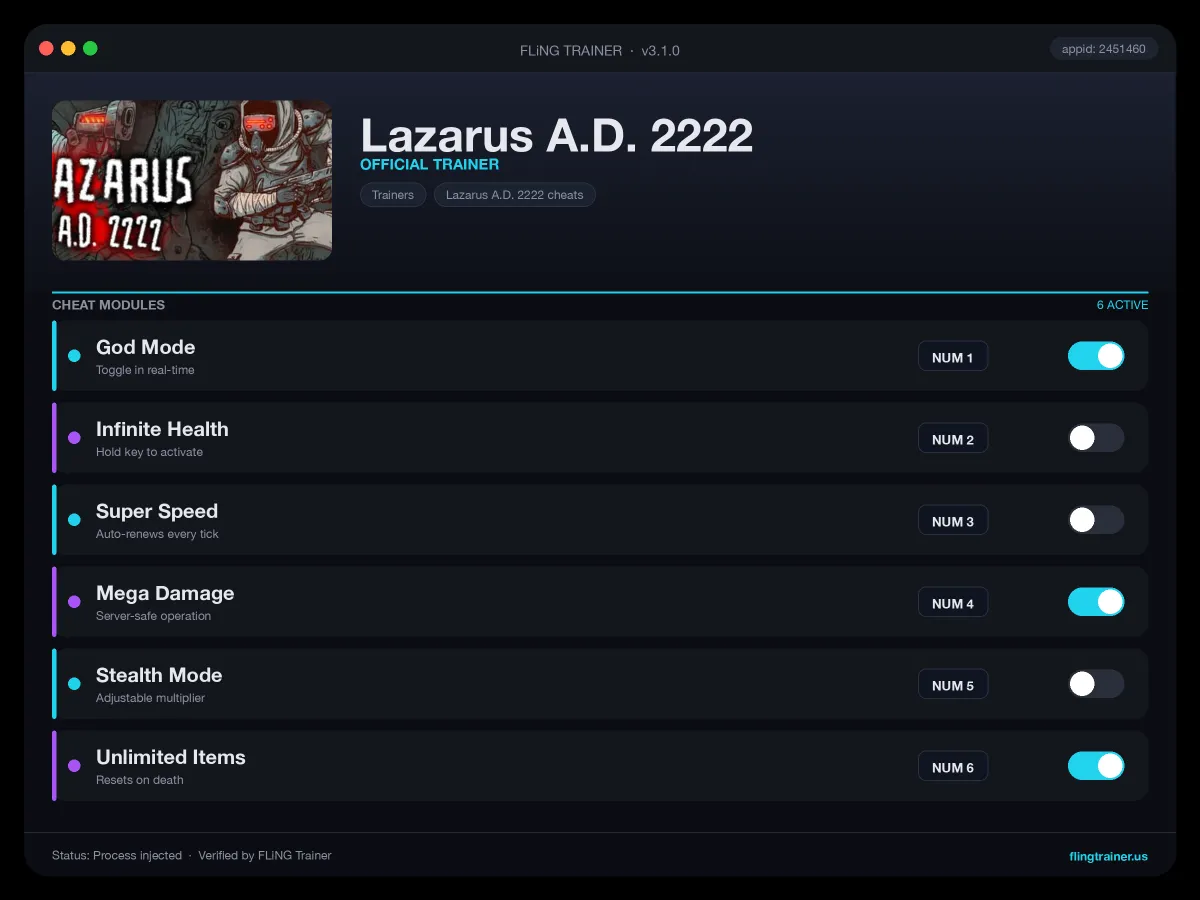 Lazarus A.D. 2222 Trainer interface