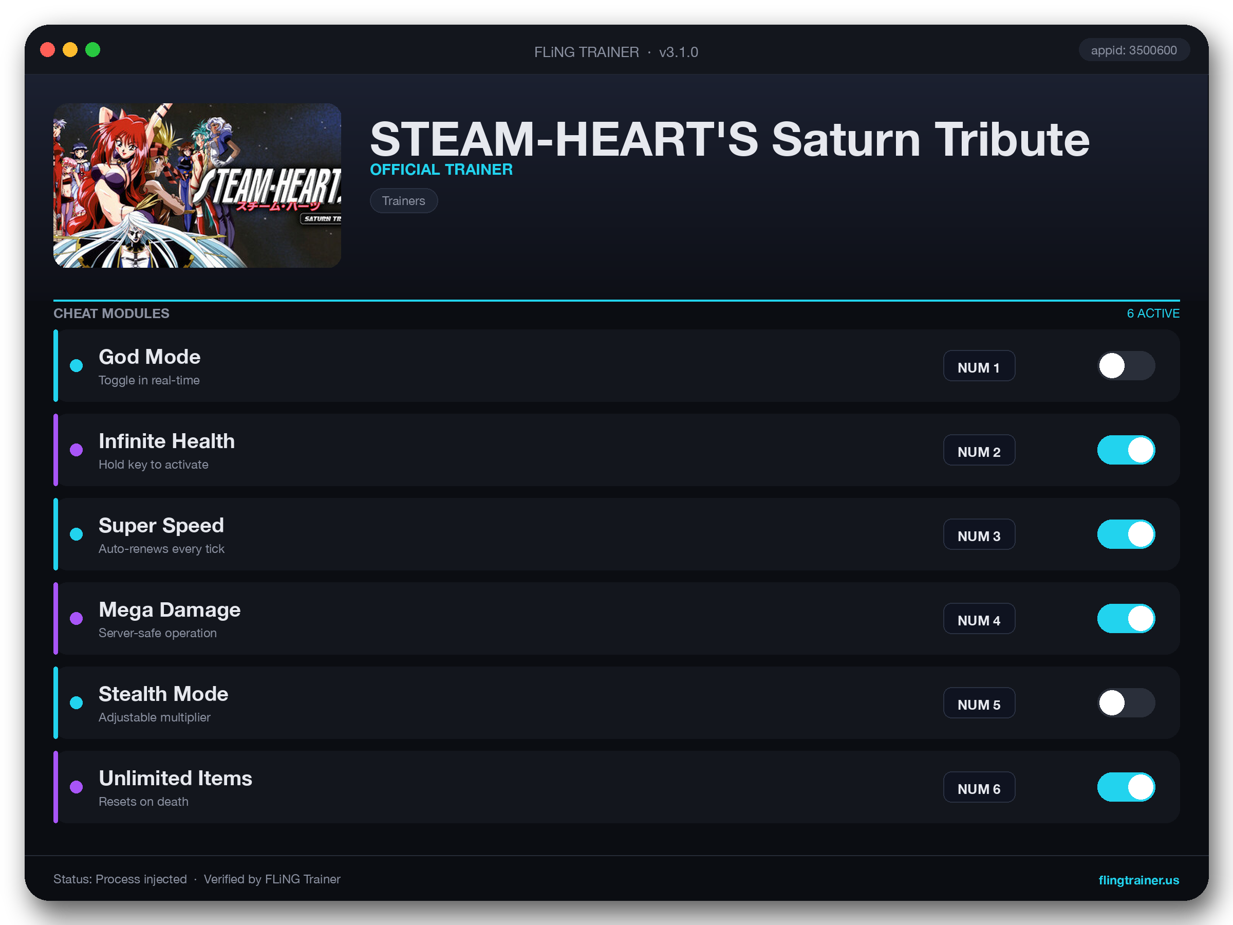 STEAM-HEART'S Saturn Tribute Trainer interface