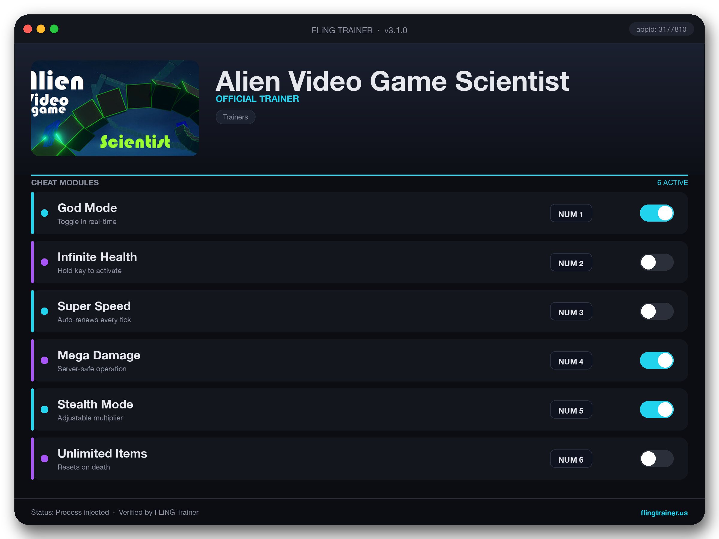 Alien Video Game Scientist Trainer interface