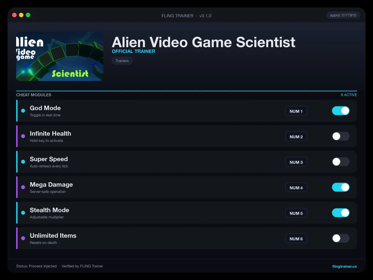 Alien Video Game Scientist Trainer interface