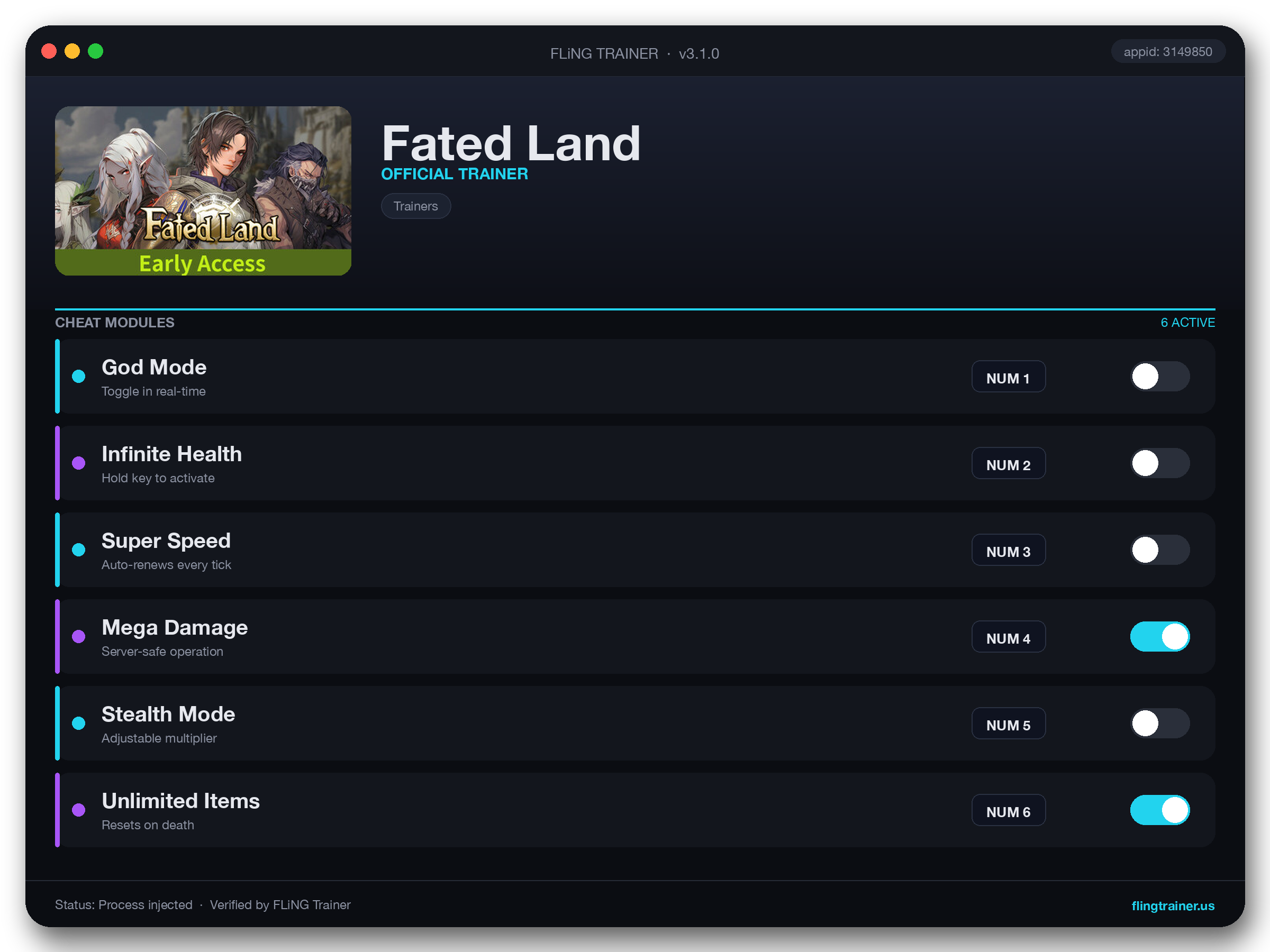 Fated Land Trainer interface