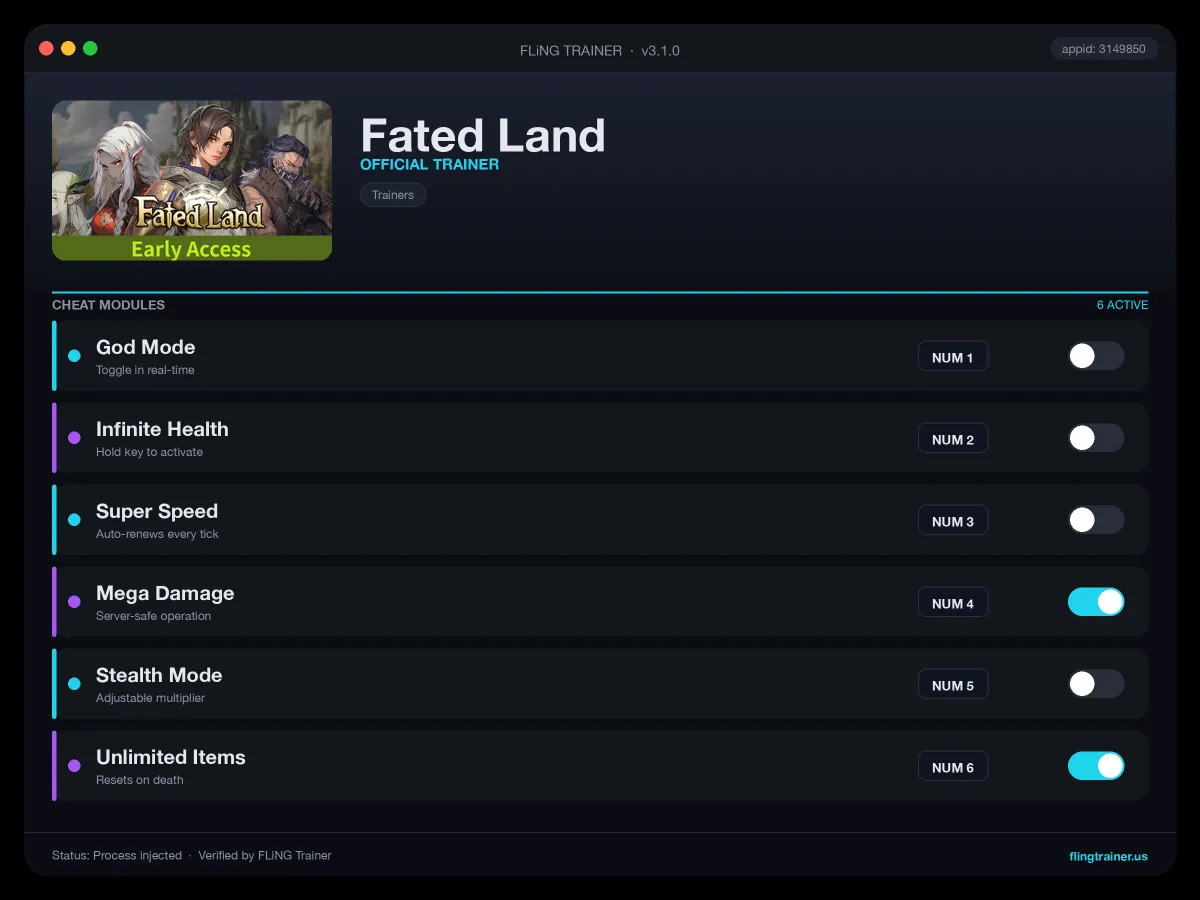 Fated Land Trainer interface