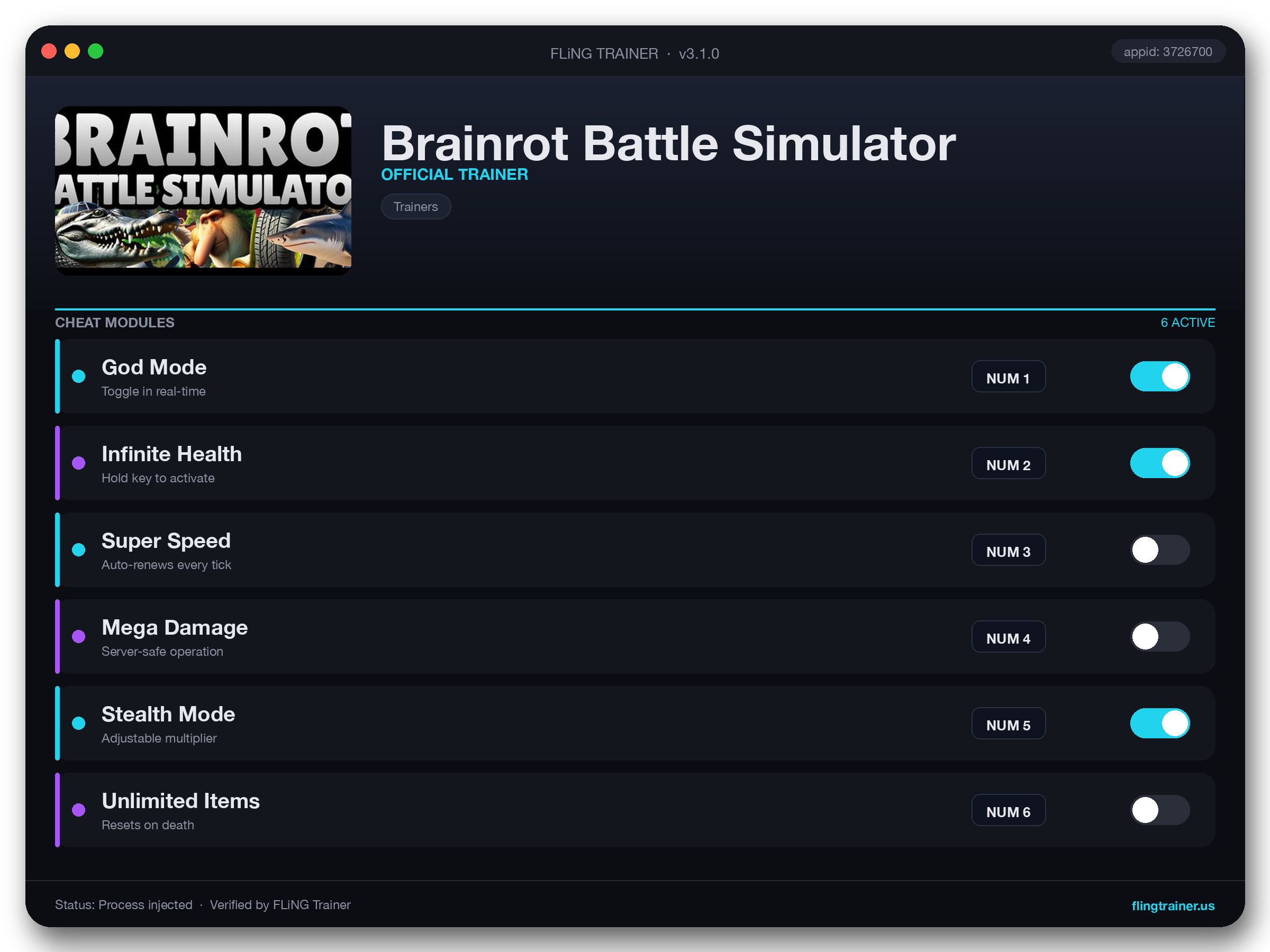 Brainrot Battle Simulator Trainer interface