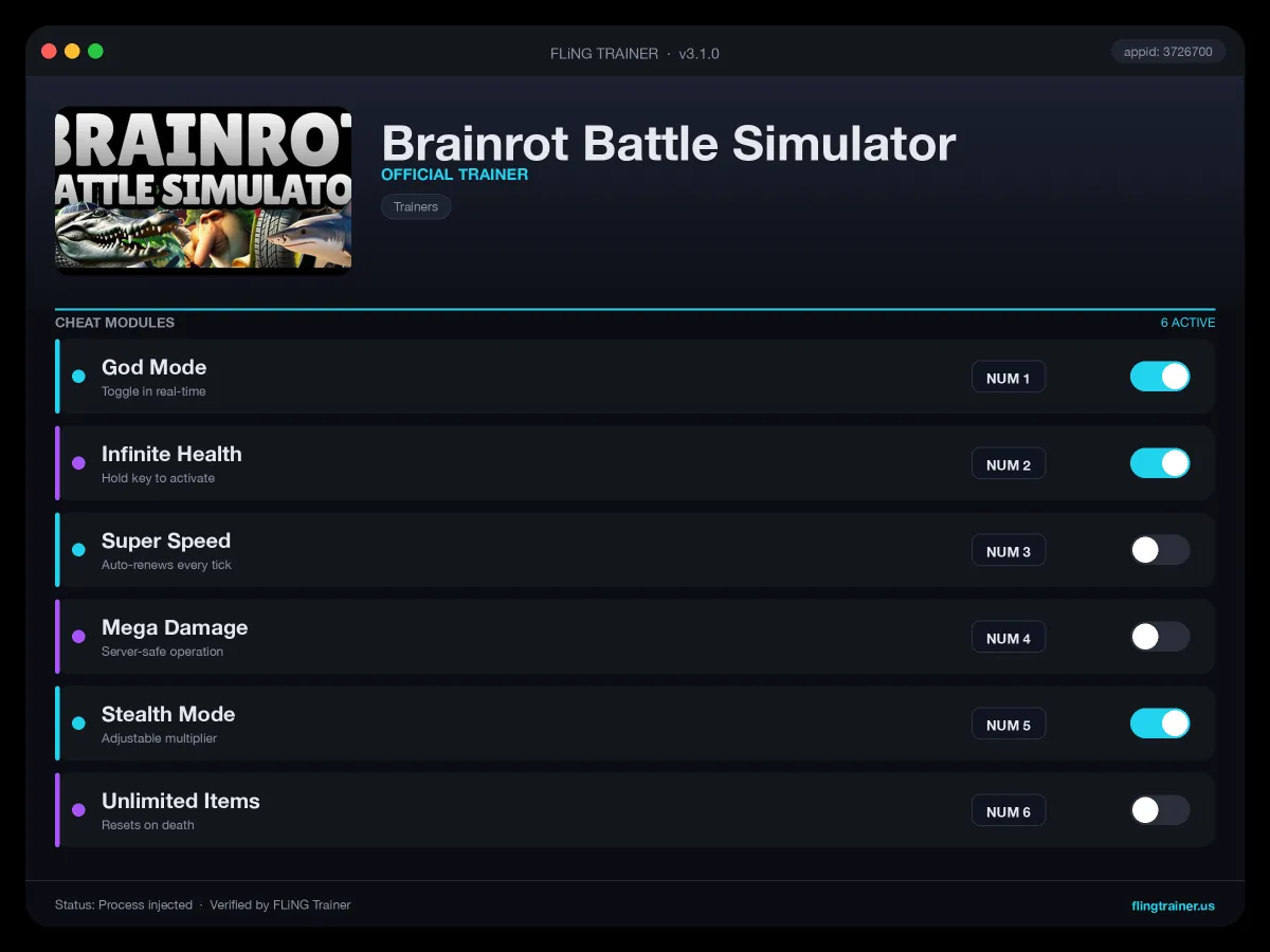 Brainrot Battle Simulator Trainer interface