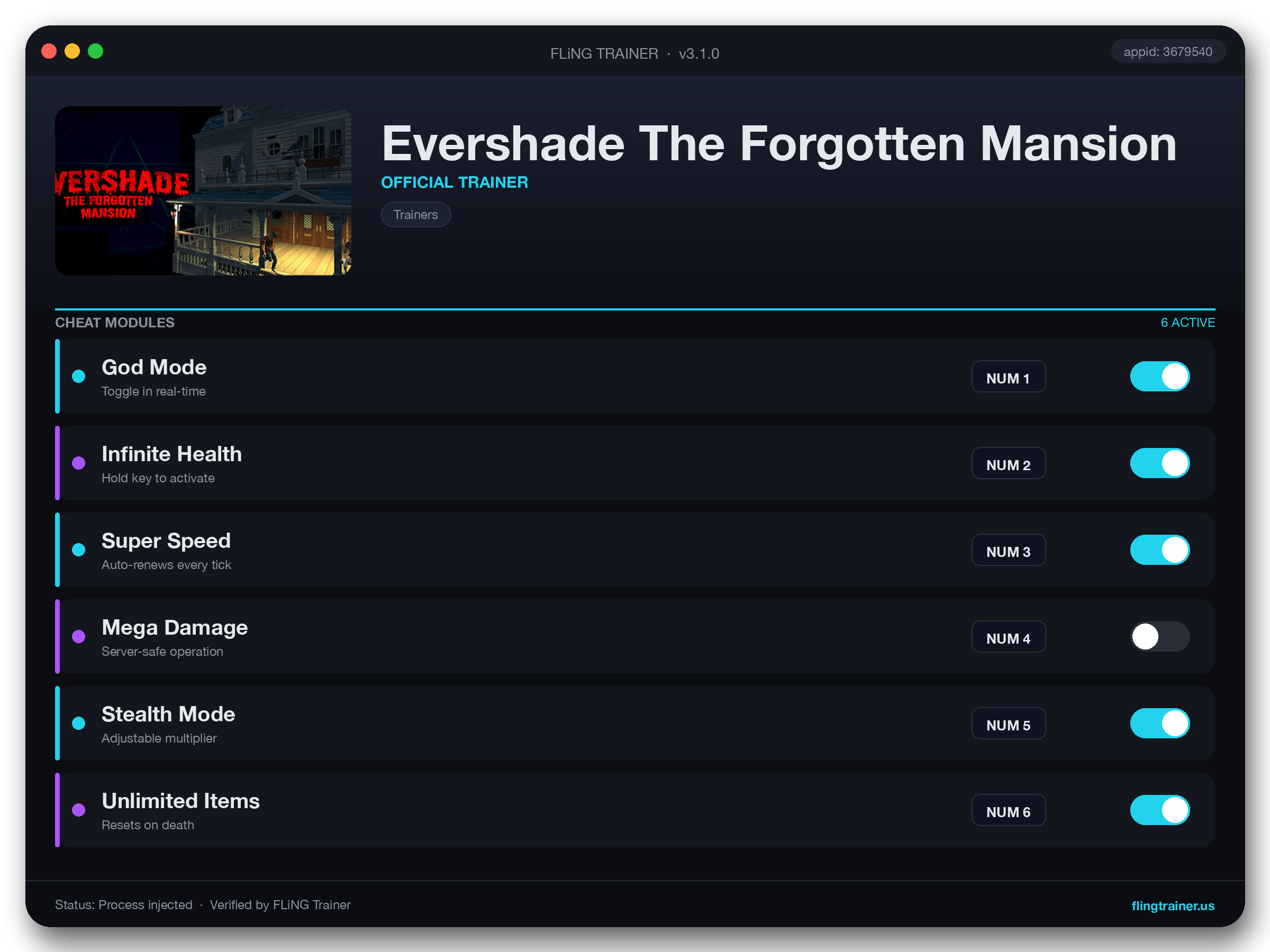 Evershade The Forgotten Mansion Trainer interface