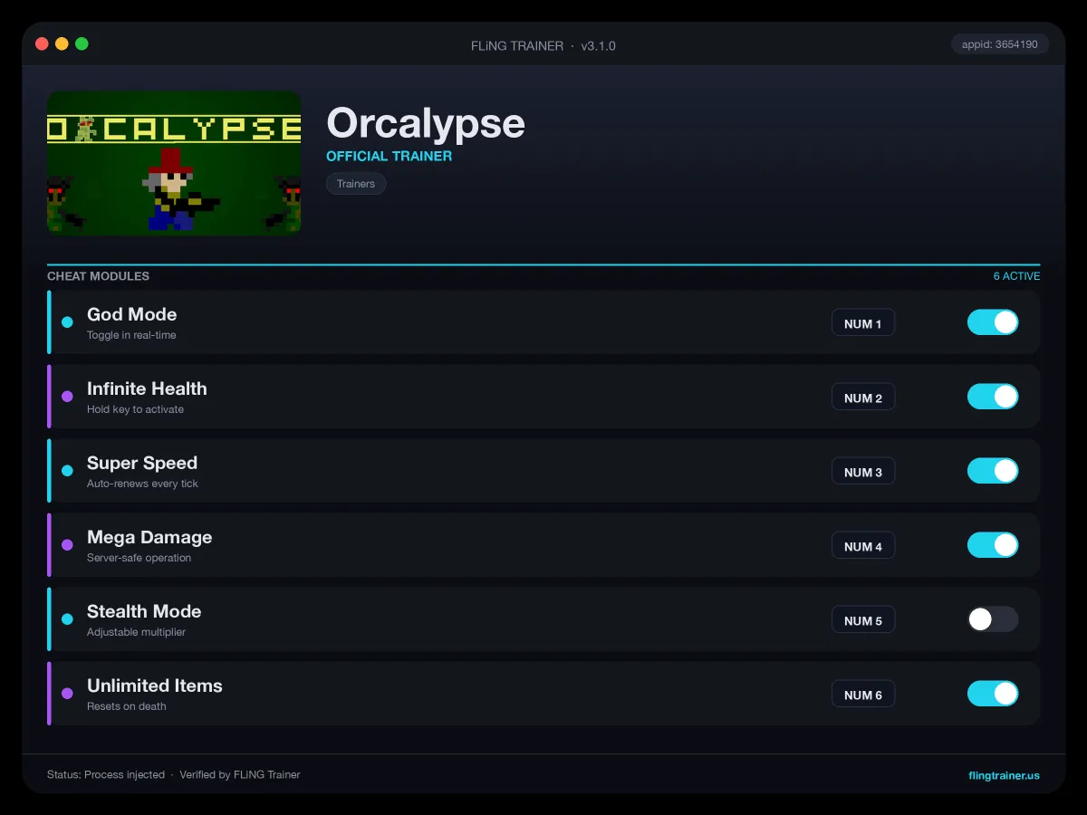 Orcalypse Trainer interface