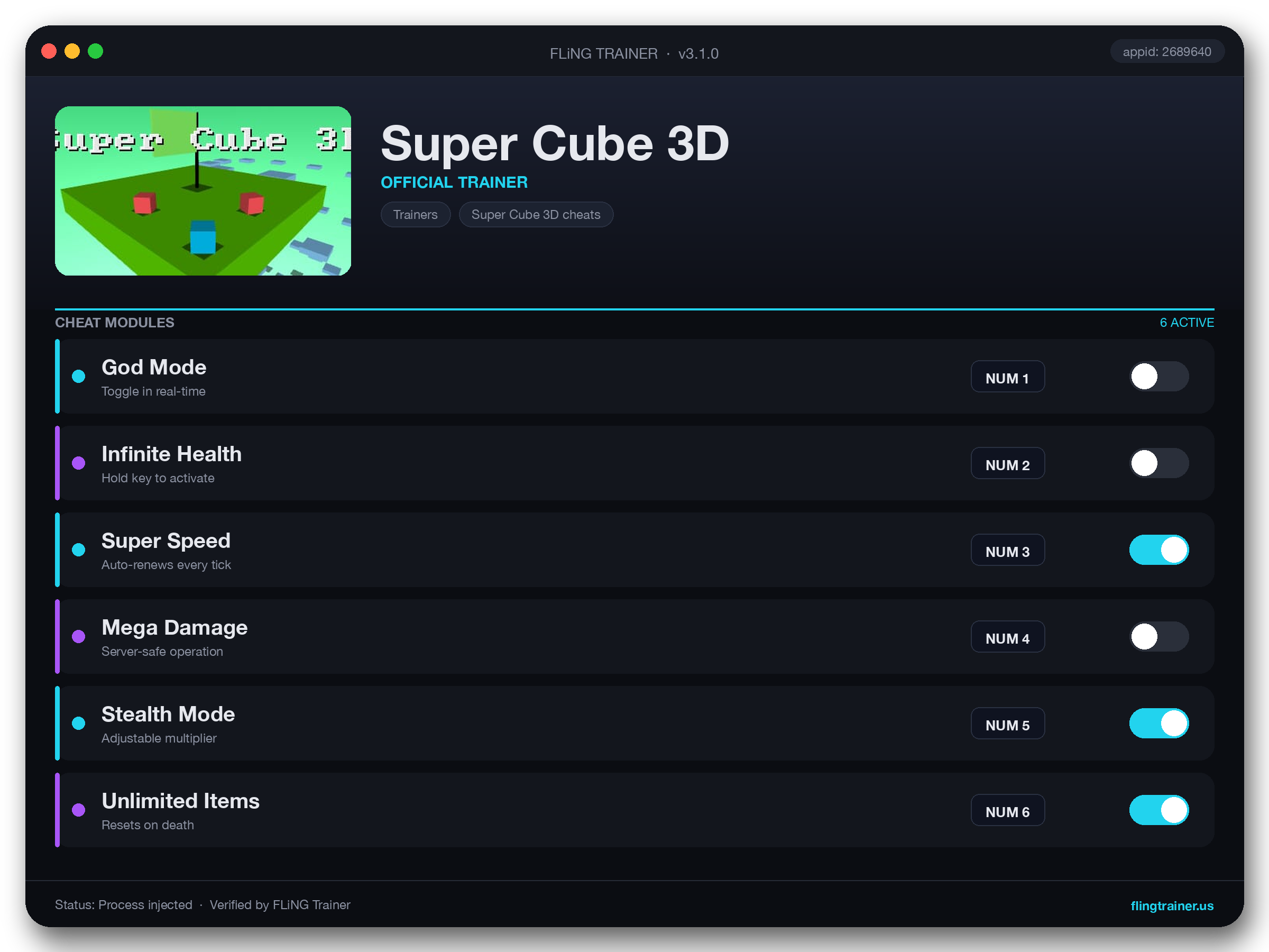 Super Cube 3D Trainer interface