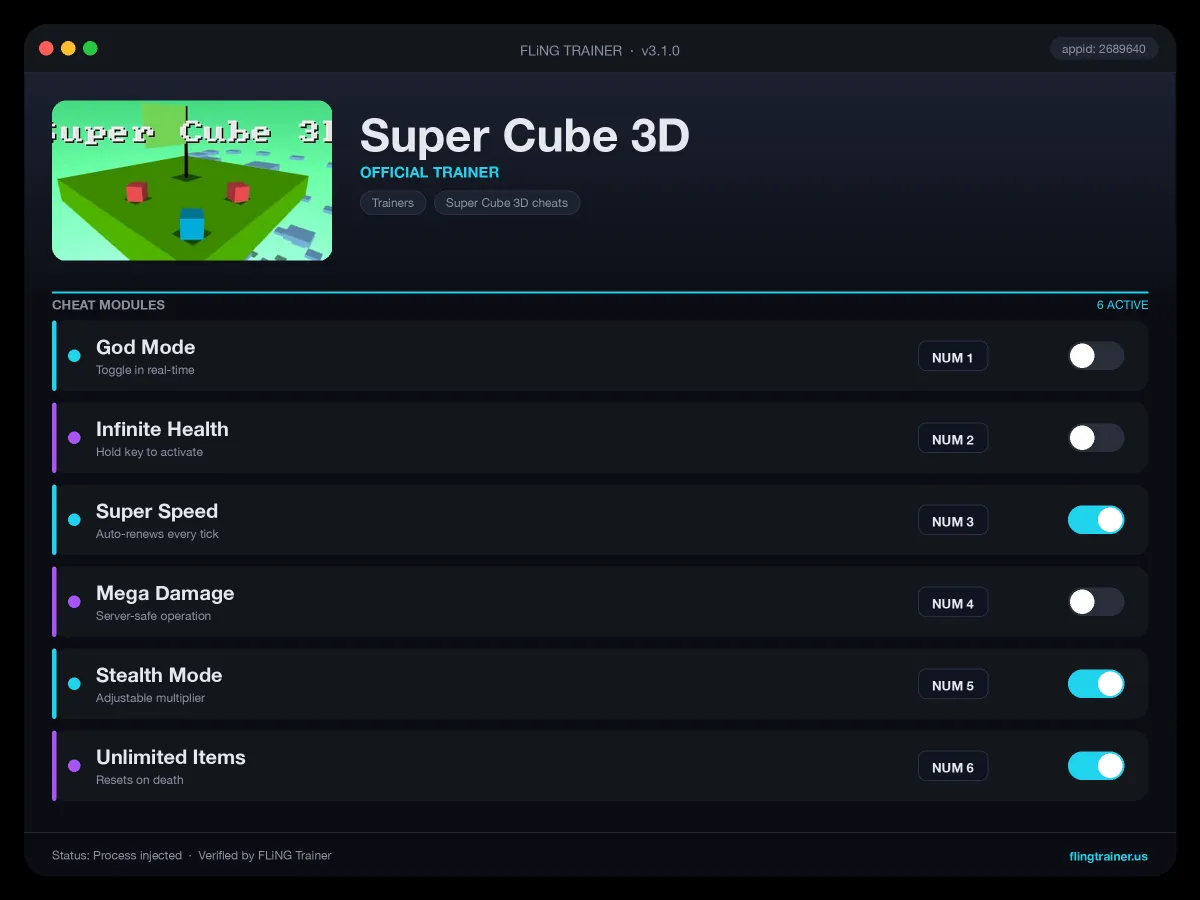 Super Cube 3D Trainer interface