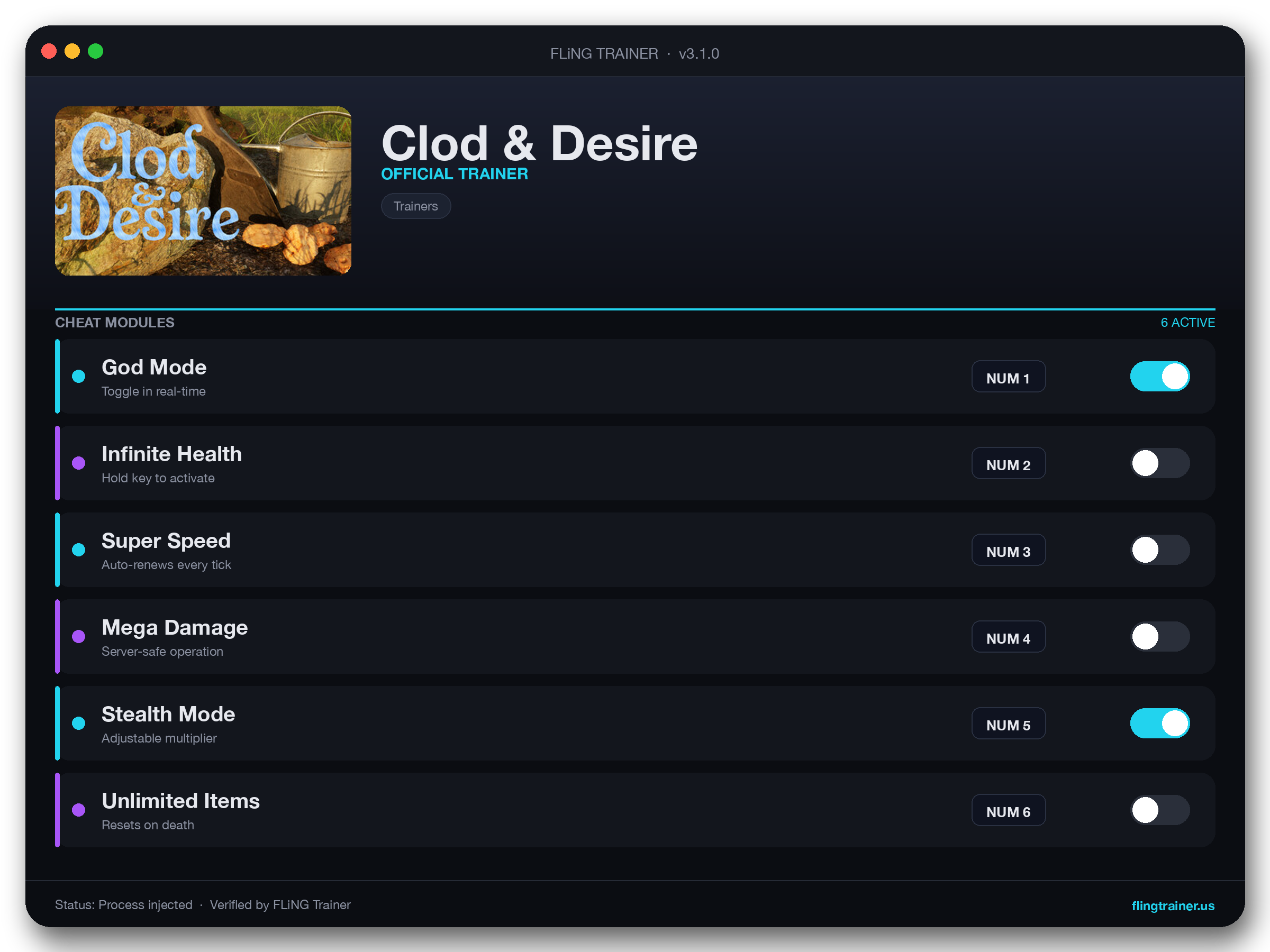 Clod & Desire Trainer interface