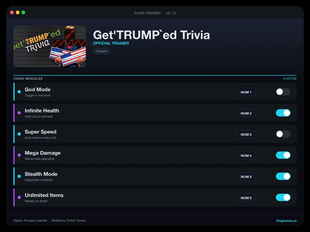 Get'TRUMP`ed Trivia Trainer interface