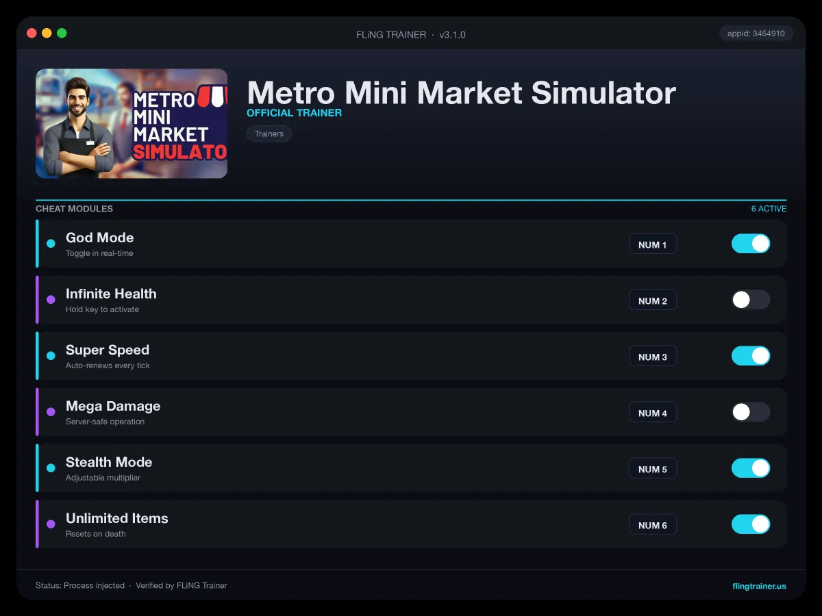 Metro Mini Market Simulator Trainer interface