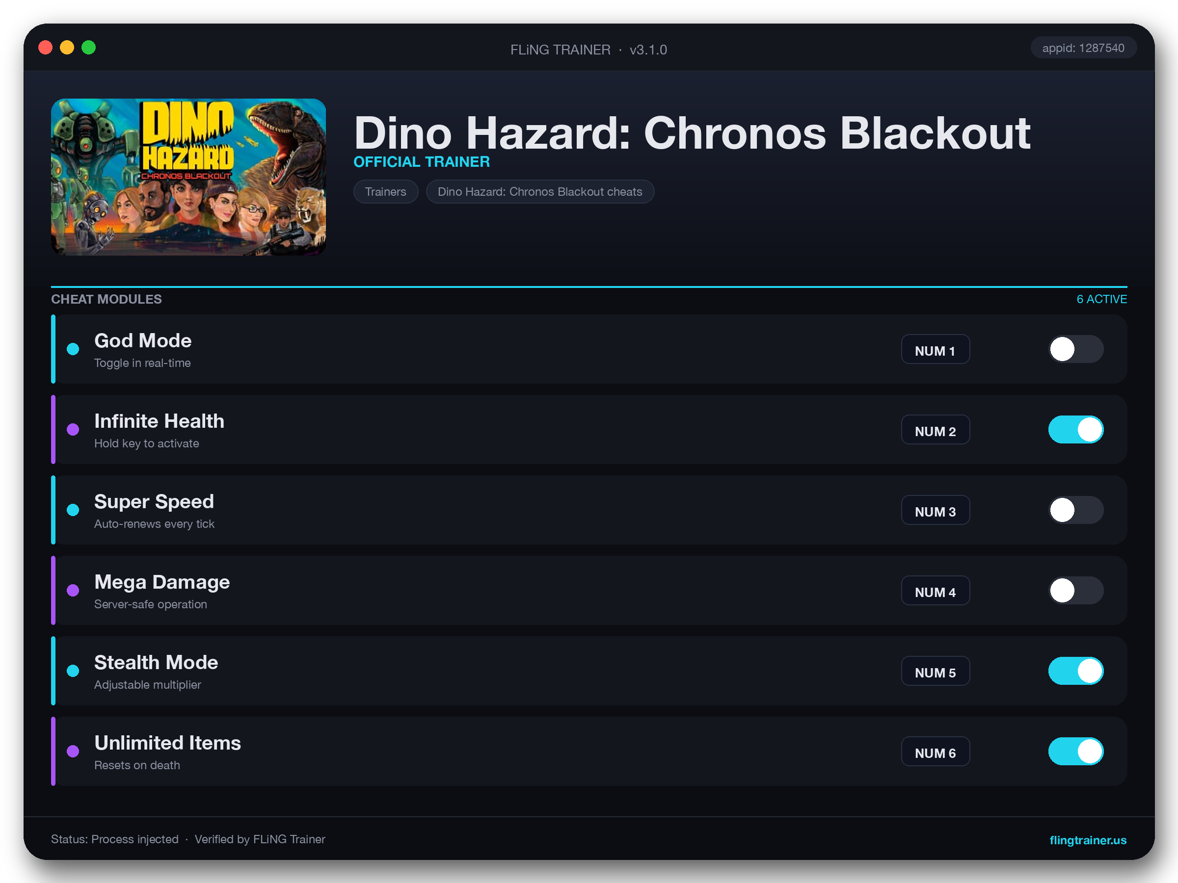 Dino Hazard: Chronos Blackout Trainer interface