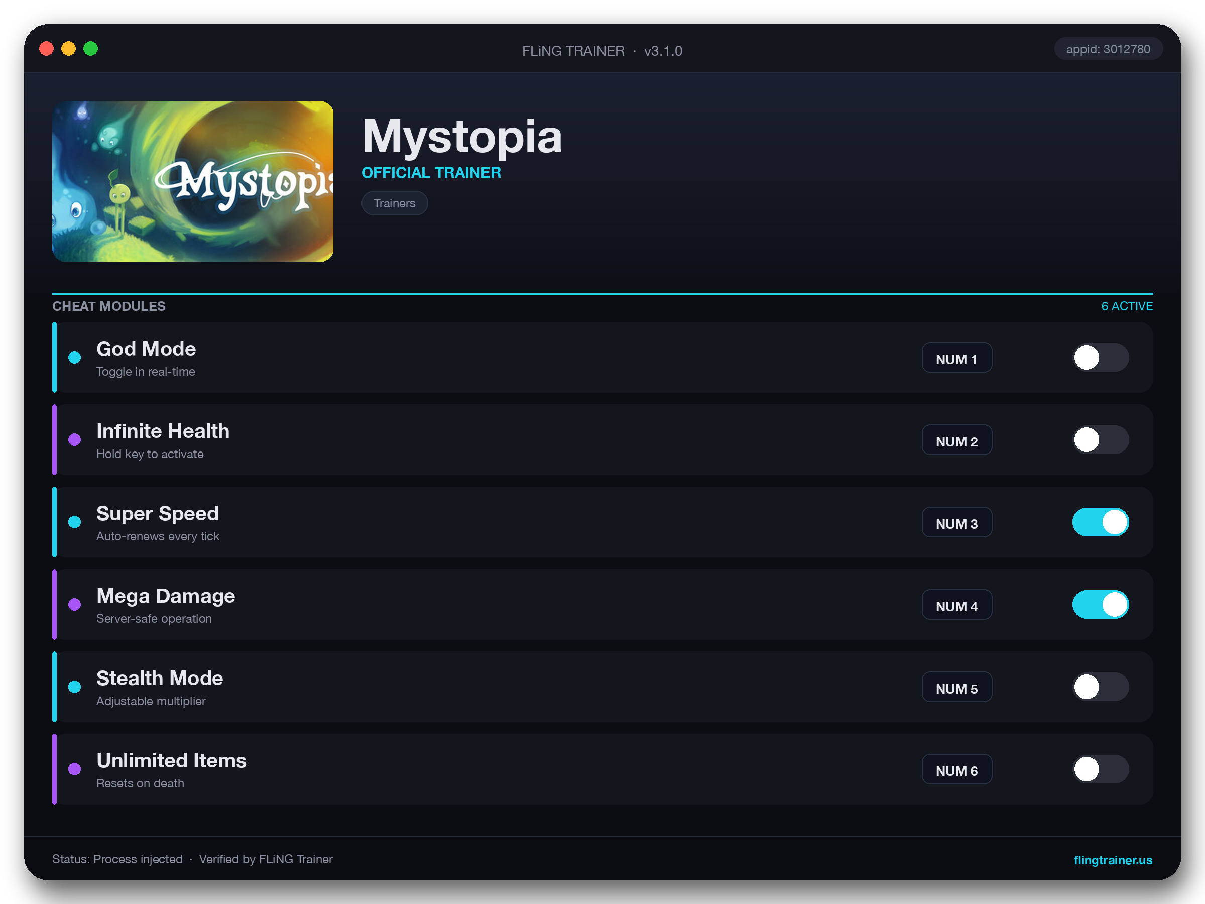 Mystopia Trainer interface