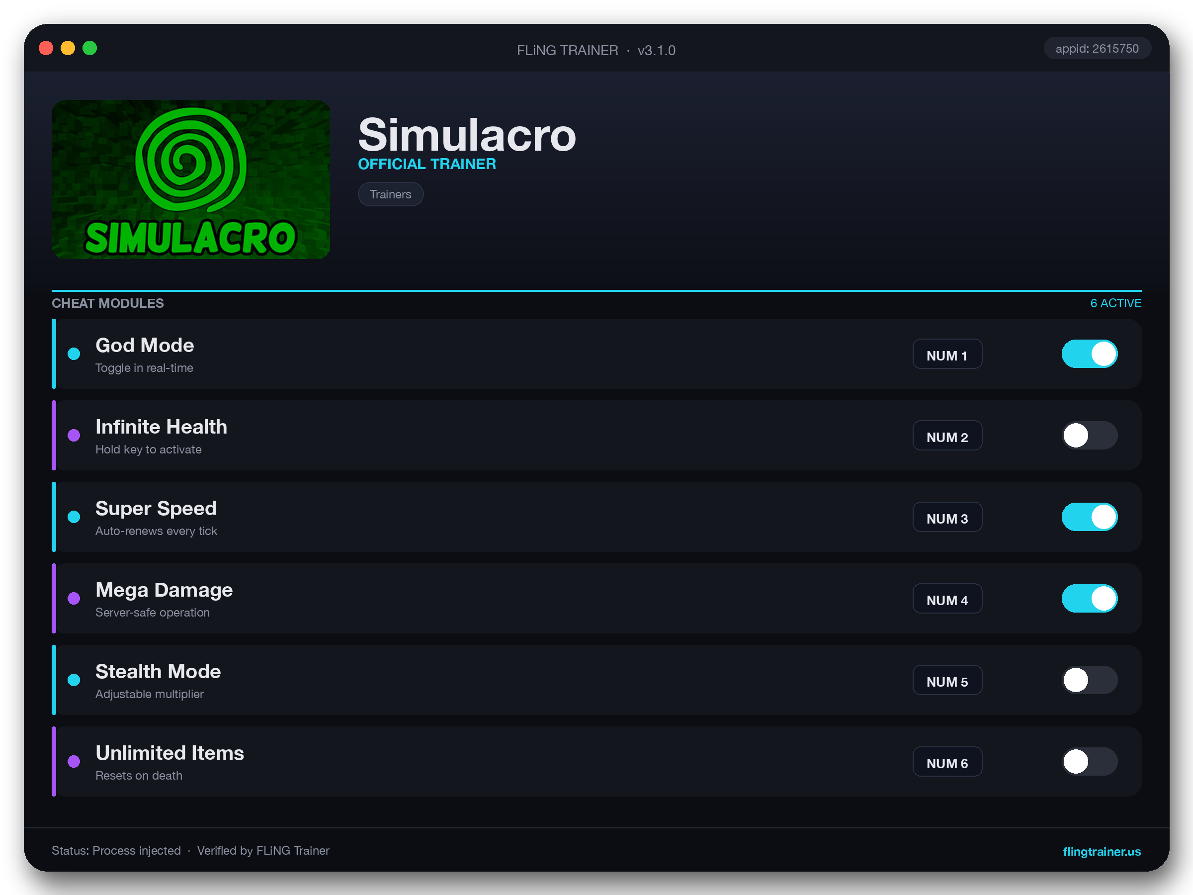 Simulacro Trainer interface