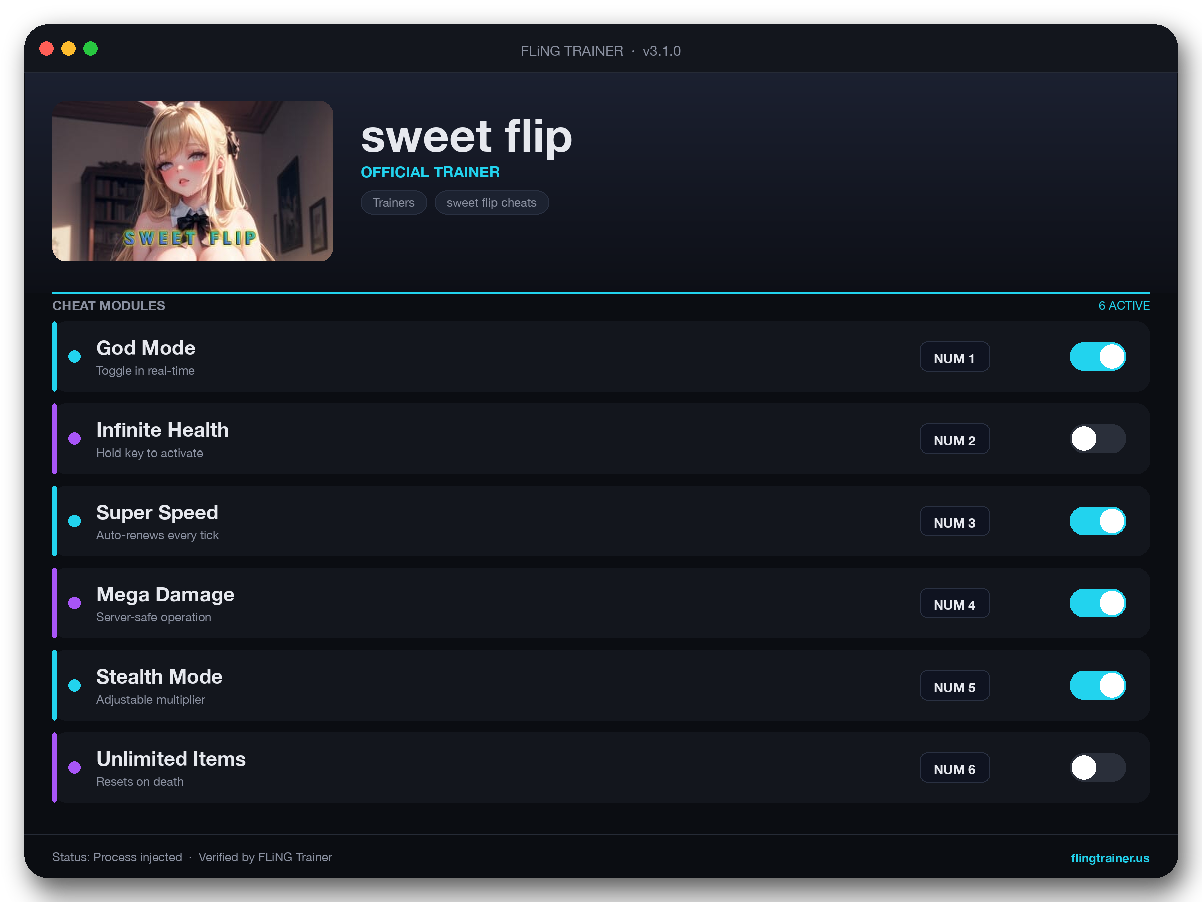 sweet flip Trainer interface