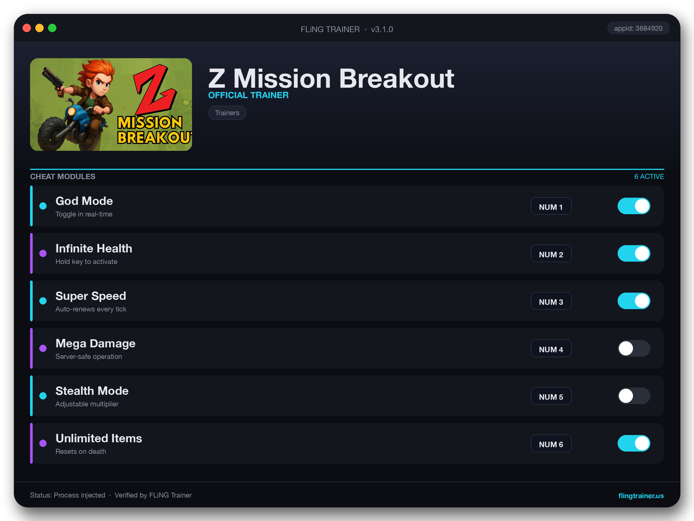Z Mission Breakout Trainer interface