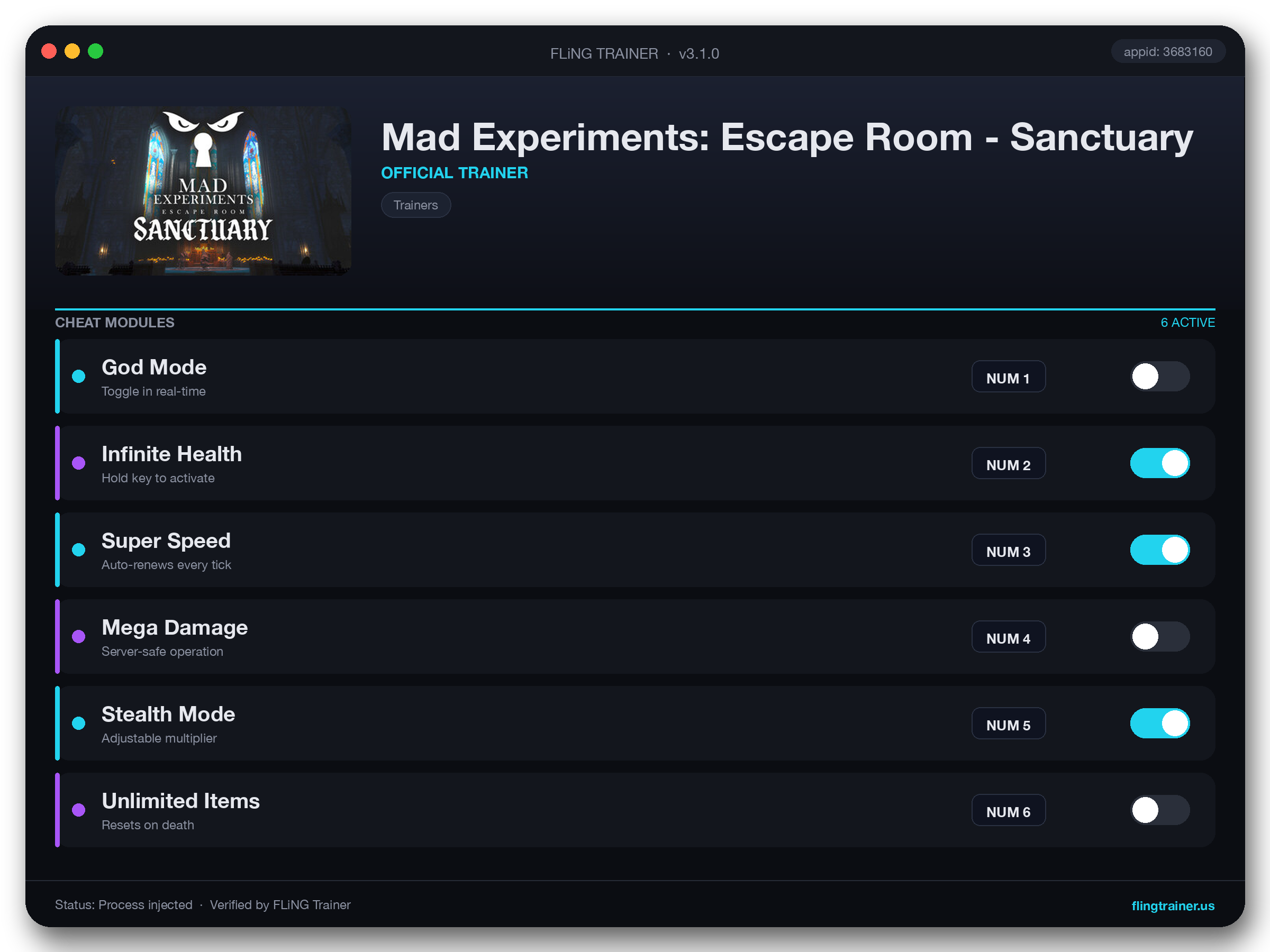 Mad Experiments: Escape Room - Sanctuary Trainer interface