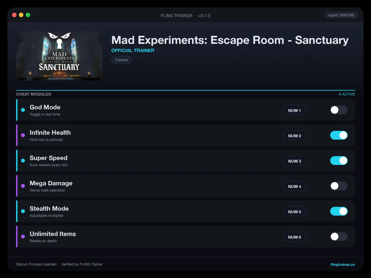 Mad Experiments: Escape Room - Sanctuary Trainer interface