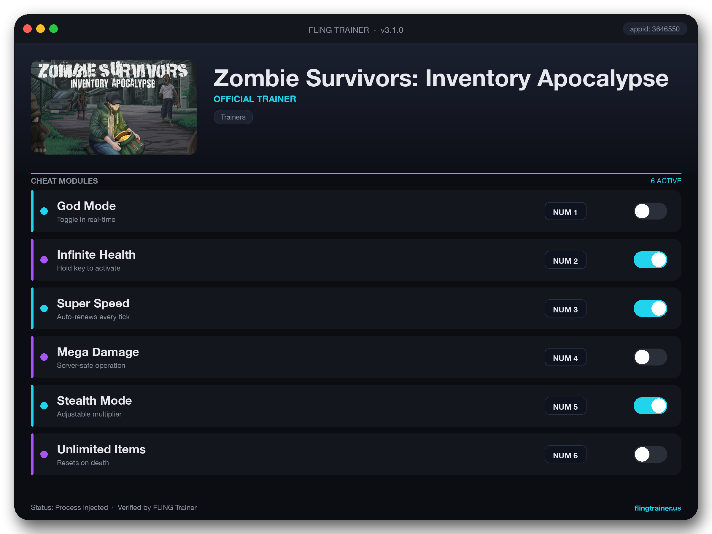 Zombie Survivors: Inventory Apocalypse Trainer interface