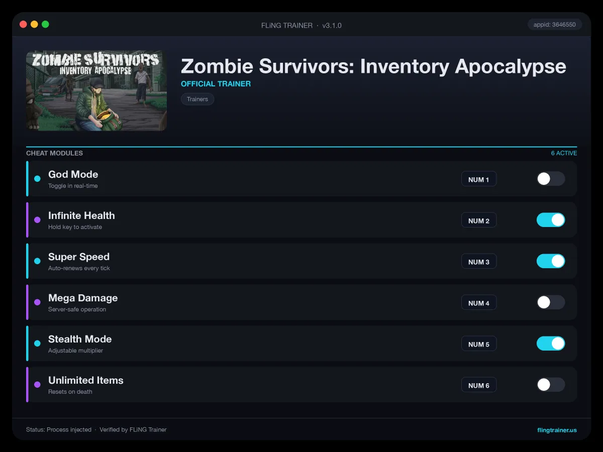 Zombie Survivors: Inventory Apocalypse Trainer interface