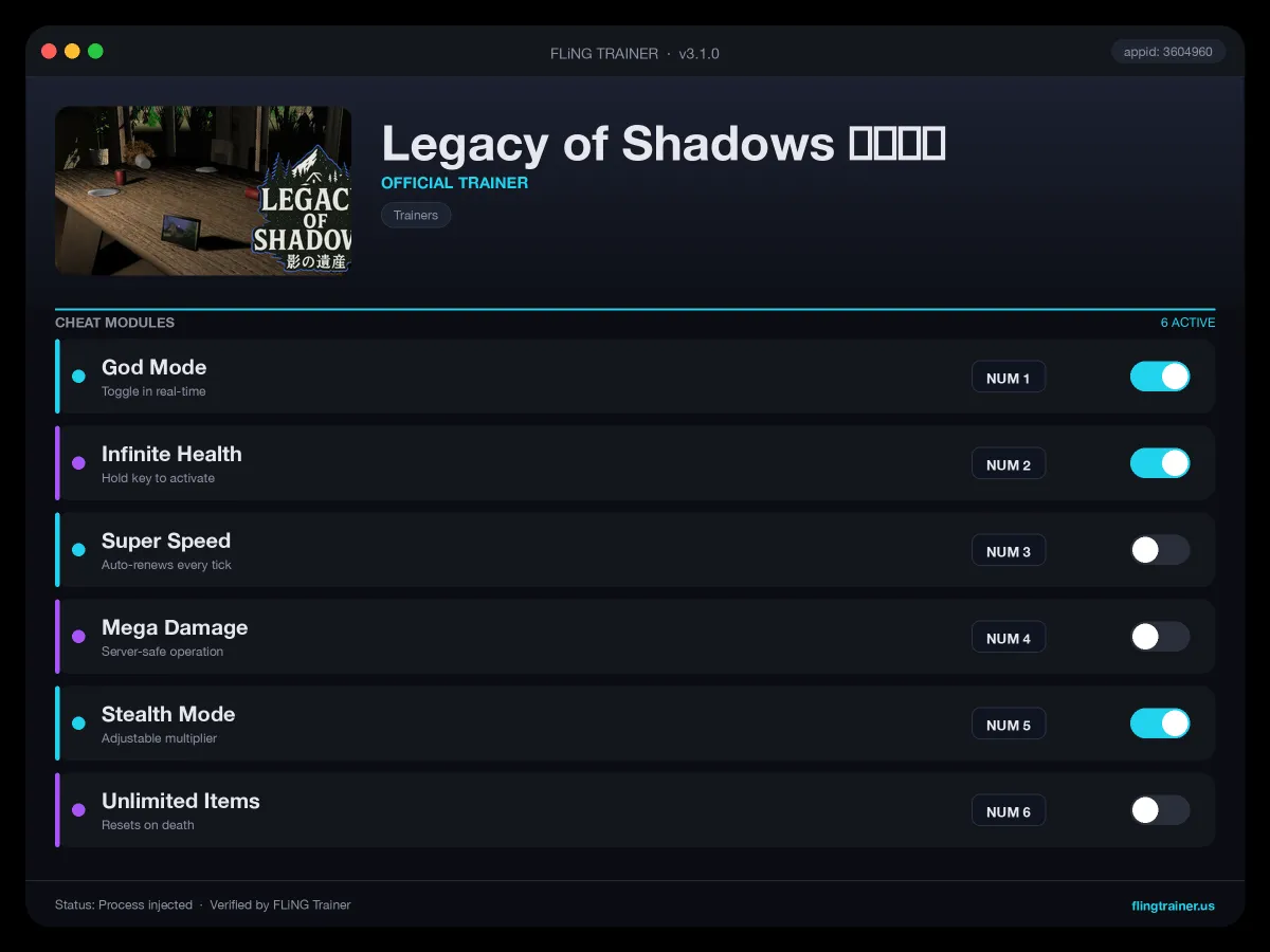 Legacy of Shadows 影の遺産 Trainer interface