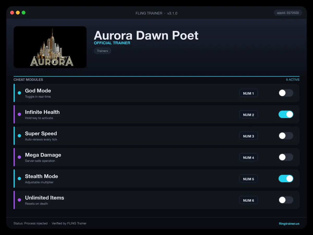 Aurora Dawn Poet Trainer interface