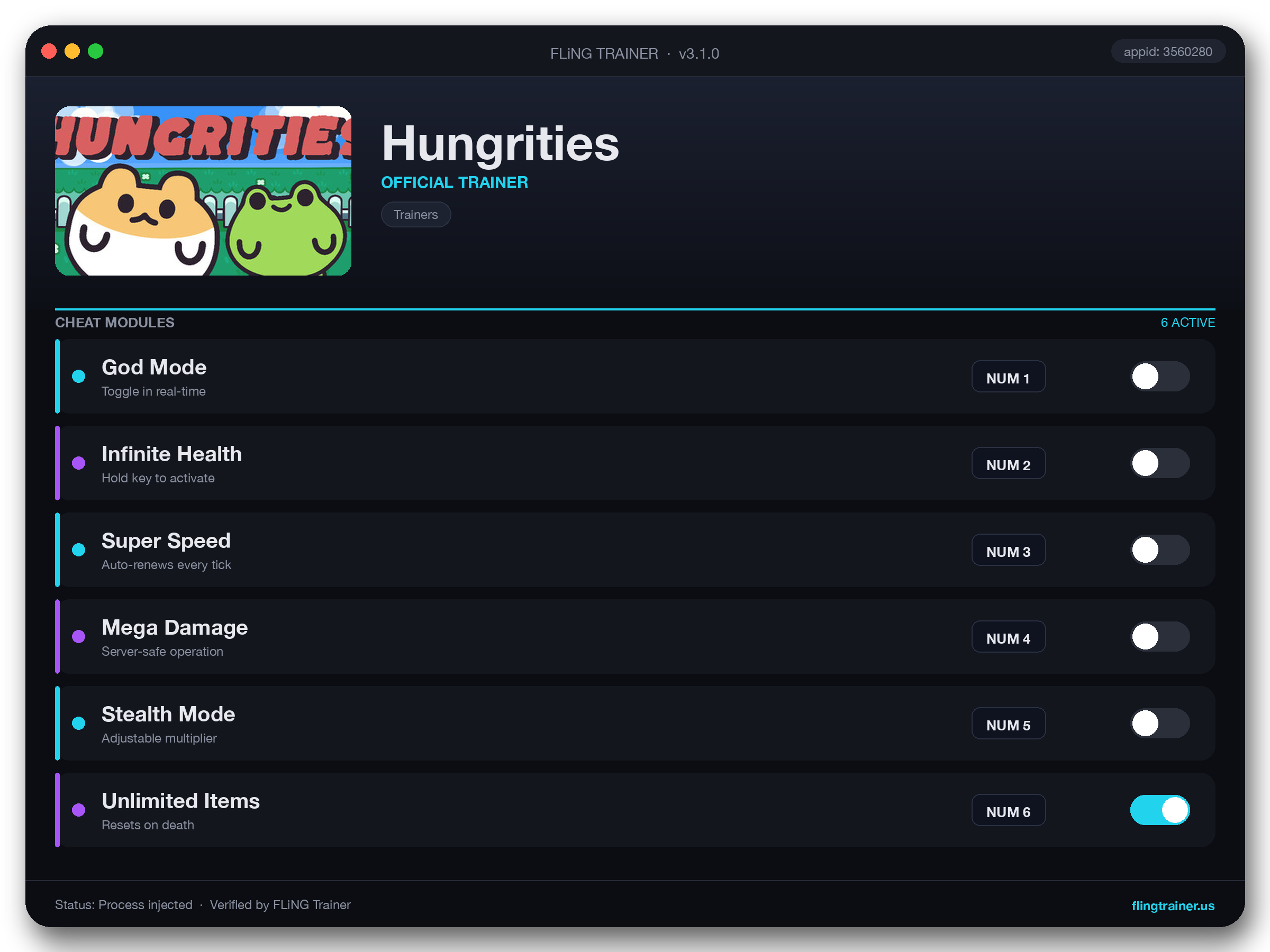 Hungrities Trainer interface