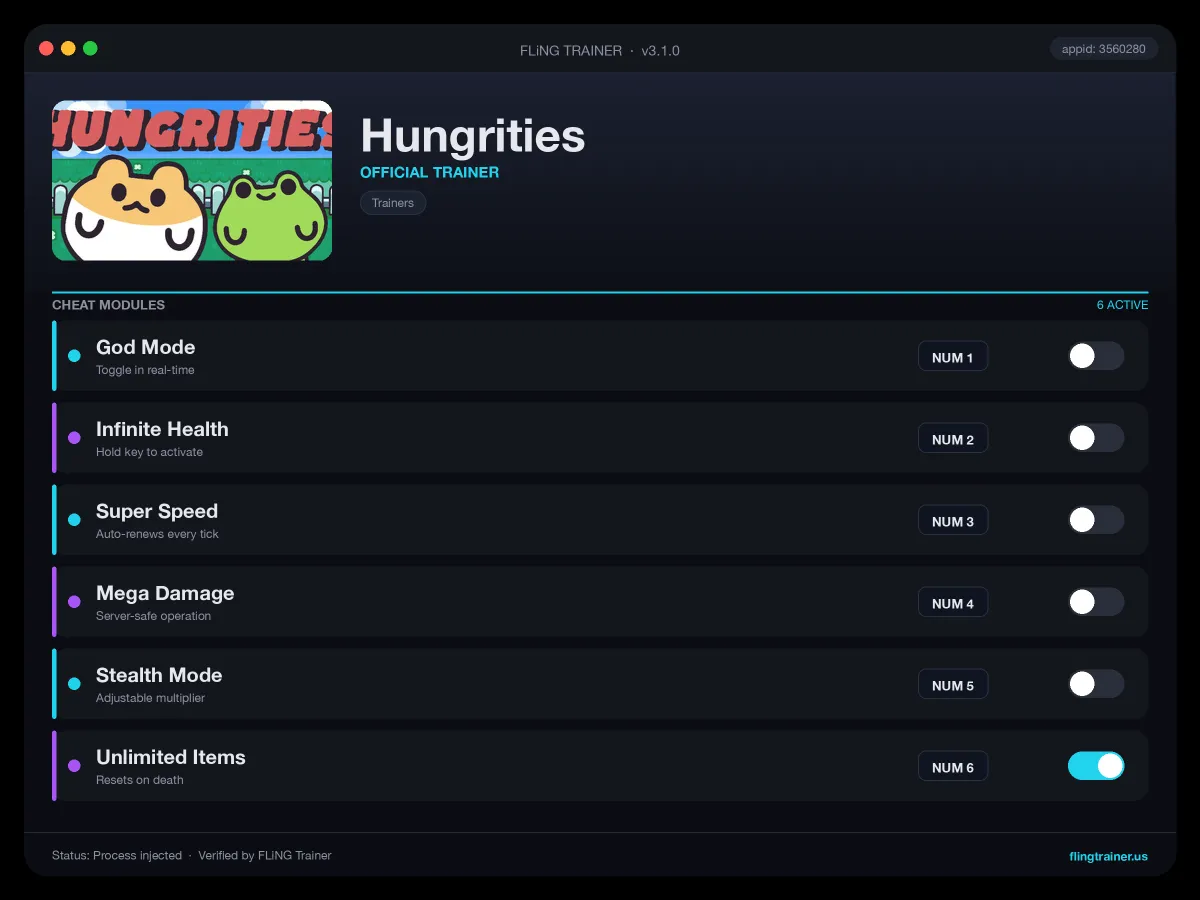 Hungrities Trainer interface
