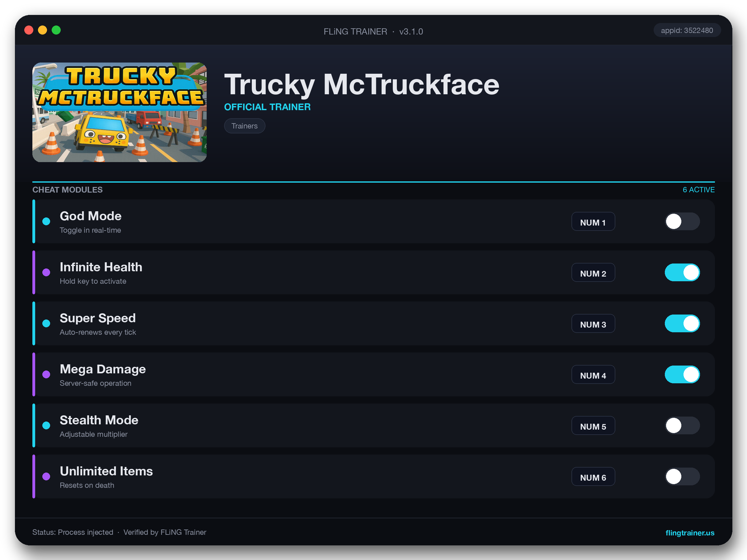 Trucky McTruckface Trainer interface