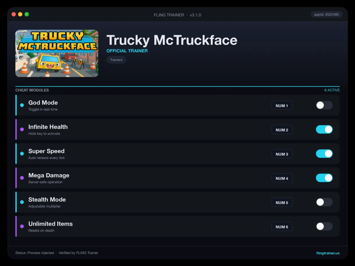 Trucky McTruckface Trainer interface