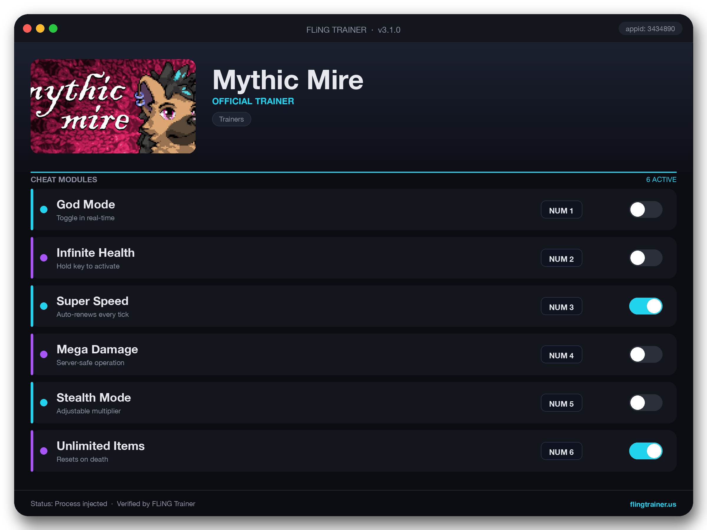 Mythic Mire Trainer interface