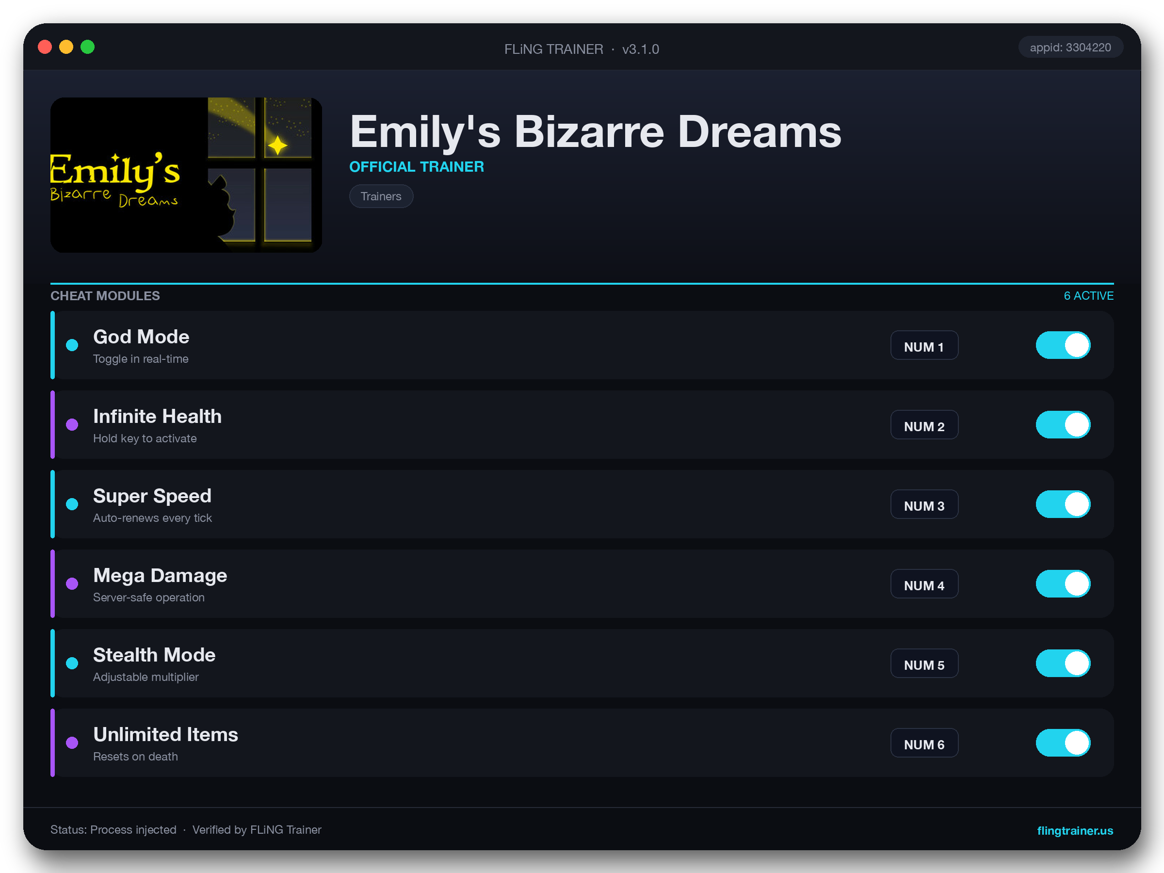 Emily's Bizarre Dreams Trainer interface