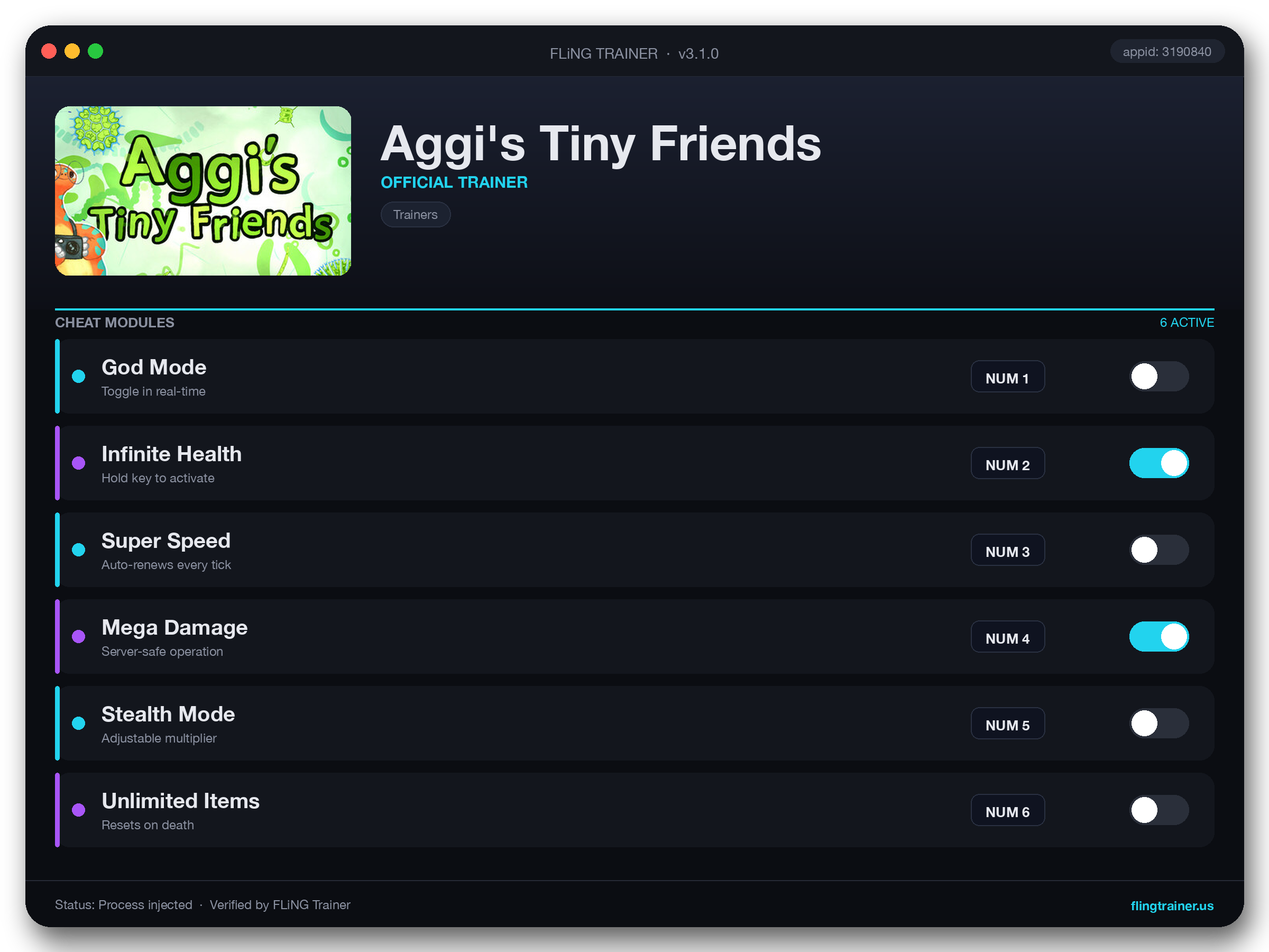 Aggi's Tiny Friends Trainer interface