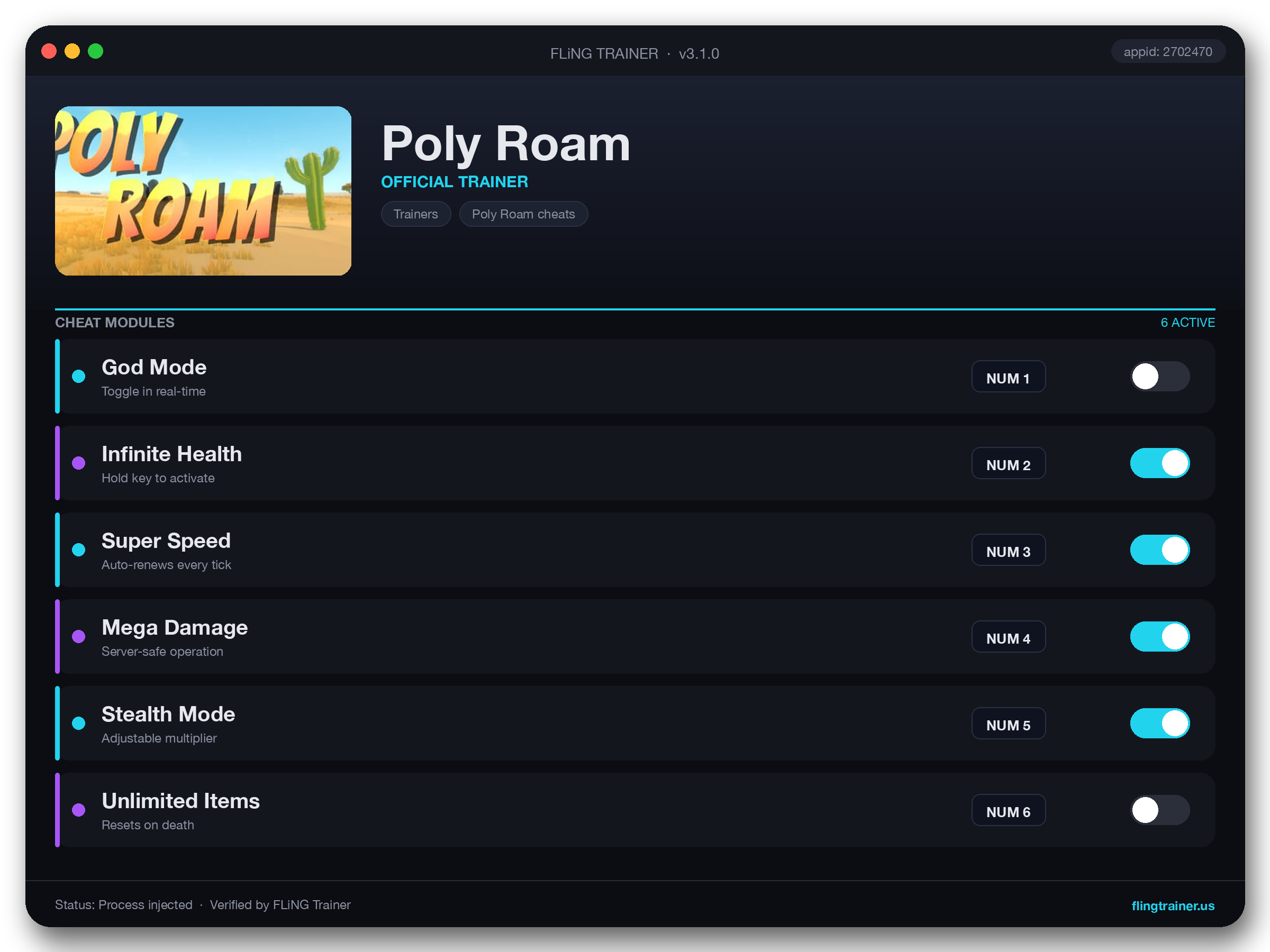 Poly Roam Trainer interface
