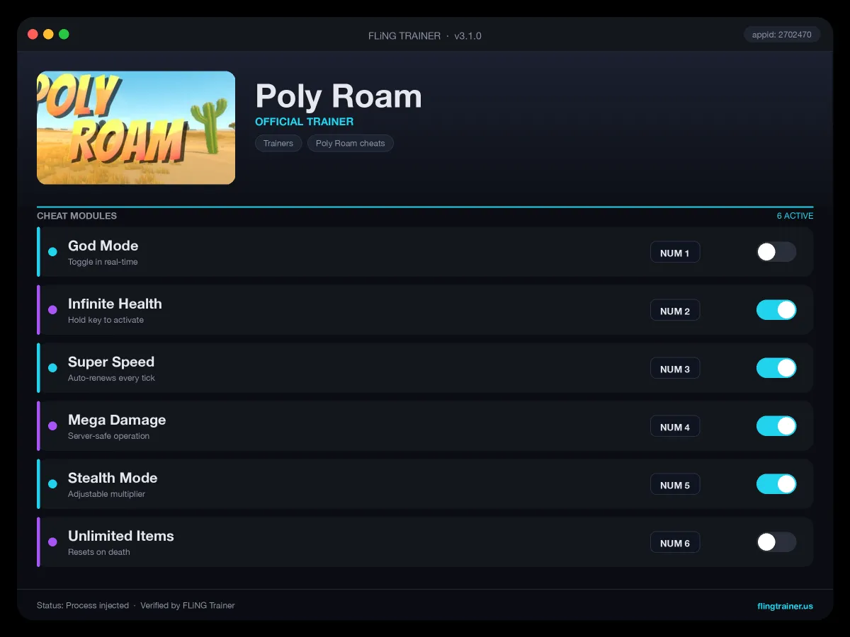 Poly Roam Trainer interface