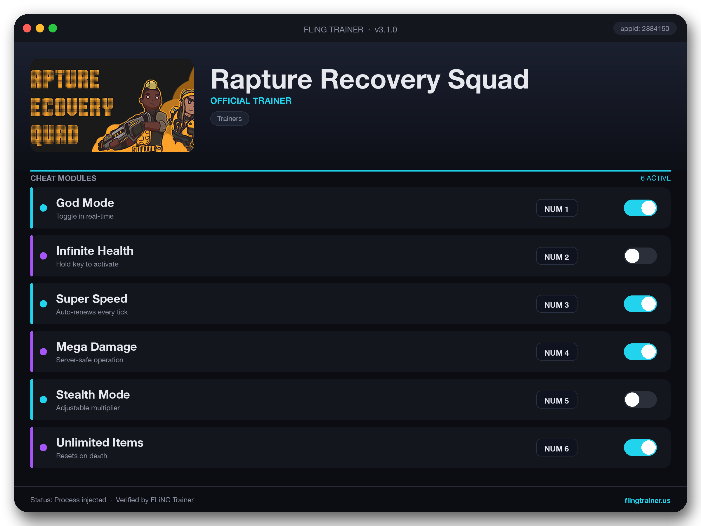 Rapture Recovery Squad Trainer interface
