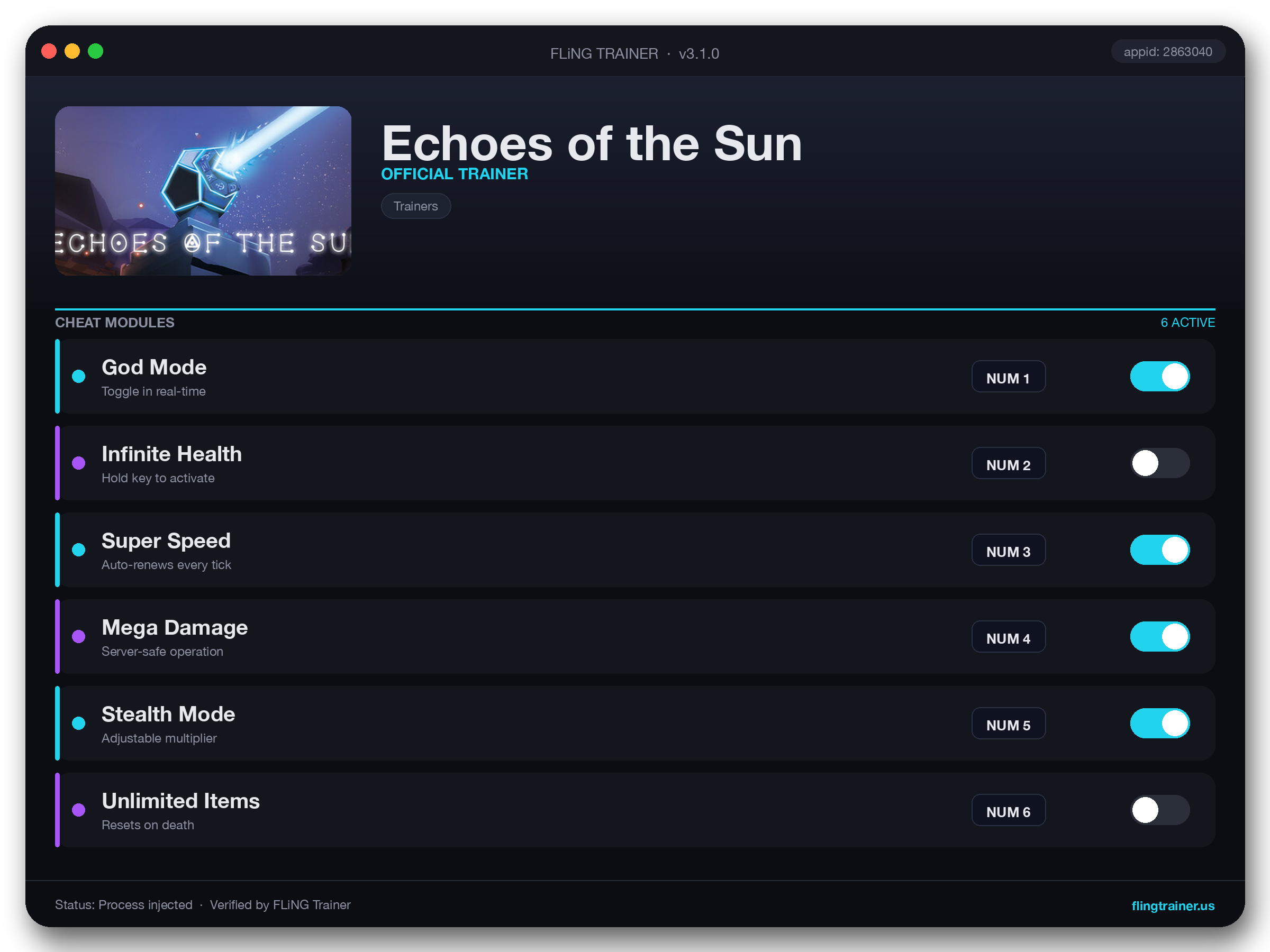 Echoes of the Sun Trainer interface